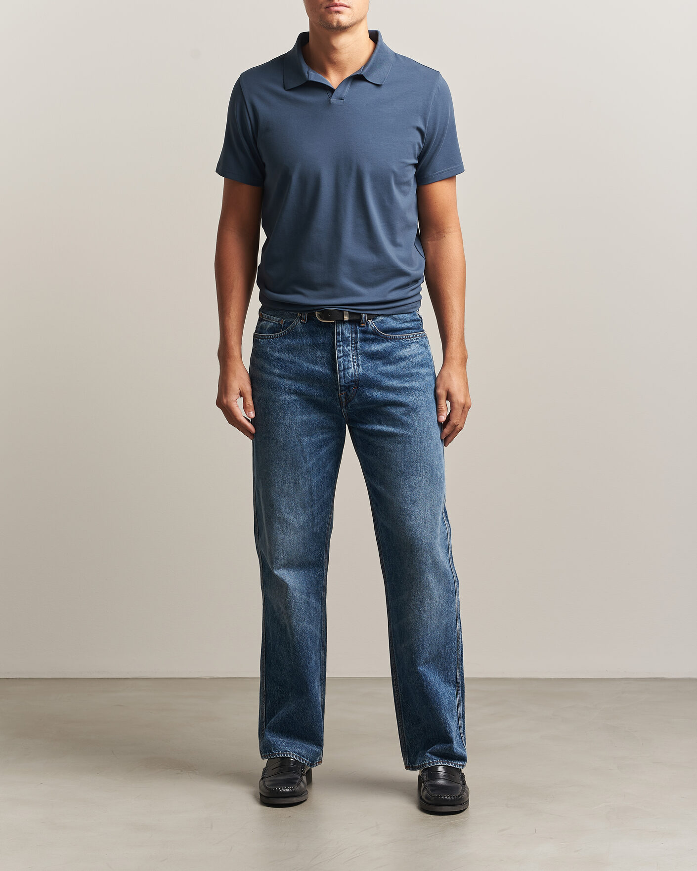 Hombres | Polos | Filippa K | Soft Lycra Polo T-Shirt Stone Blue