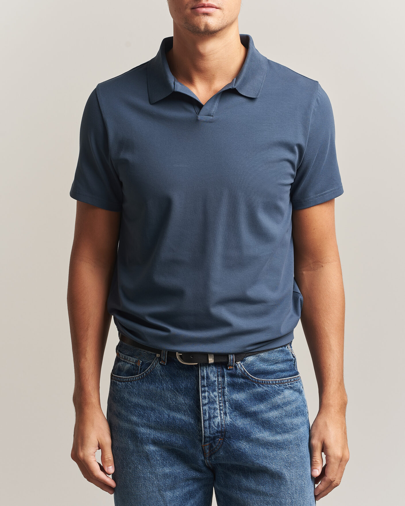 Hombres | Polos | Filippa K | Soft Lycra Polo T-Shirt Stone Blue