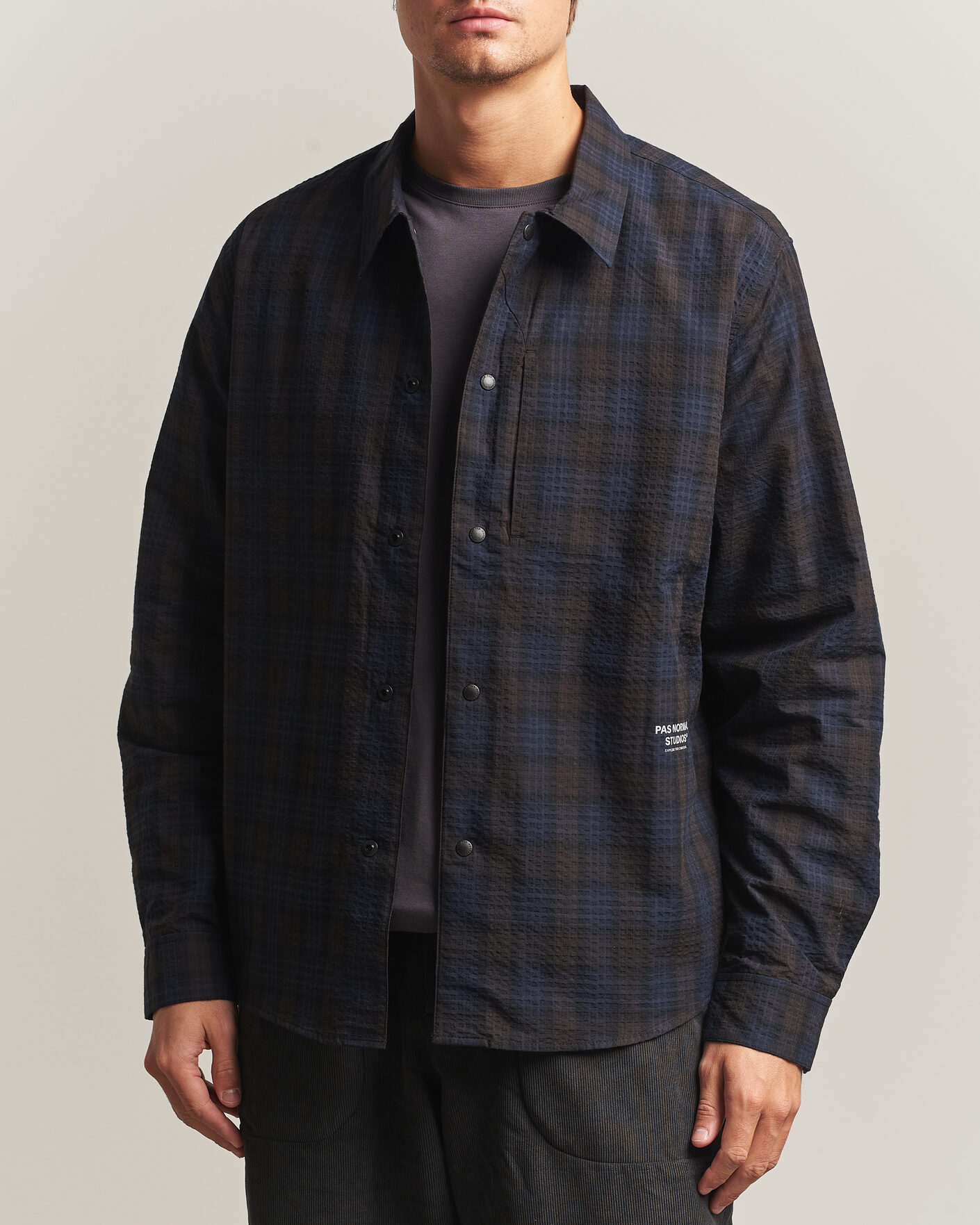 Hombres | Camisas | Pas Normal Studios | Off-Race Seersucker Shirt Dark Navy