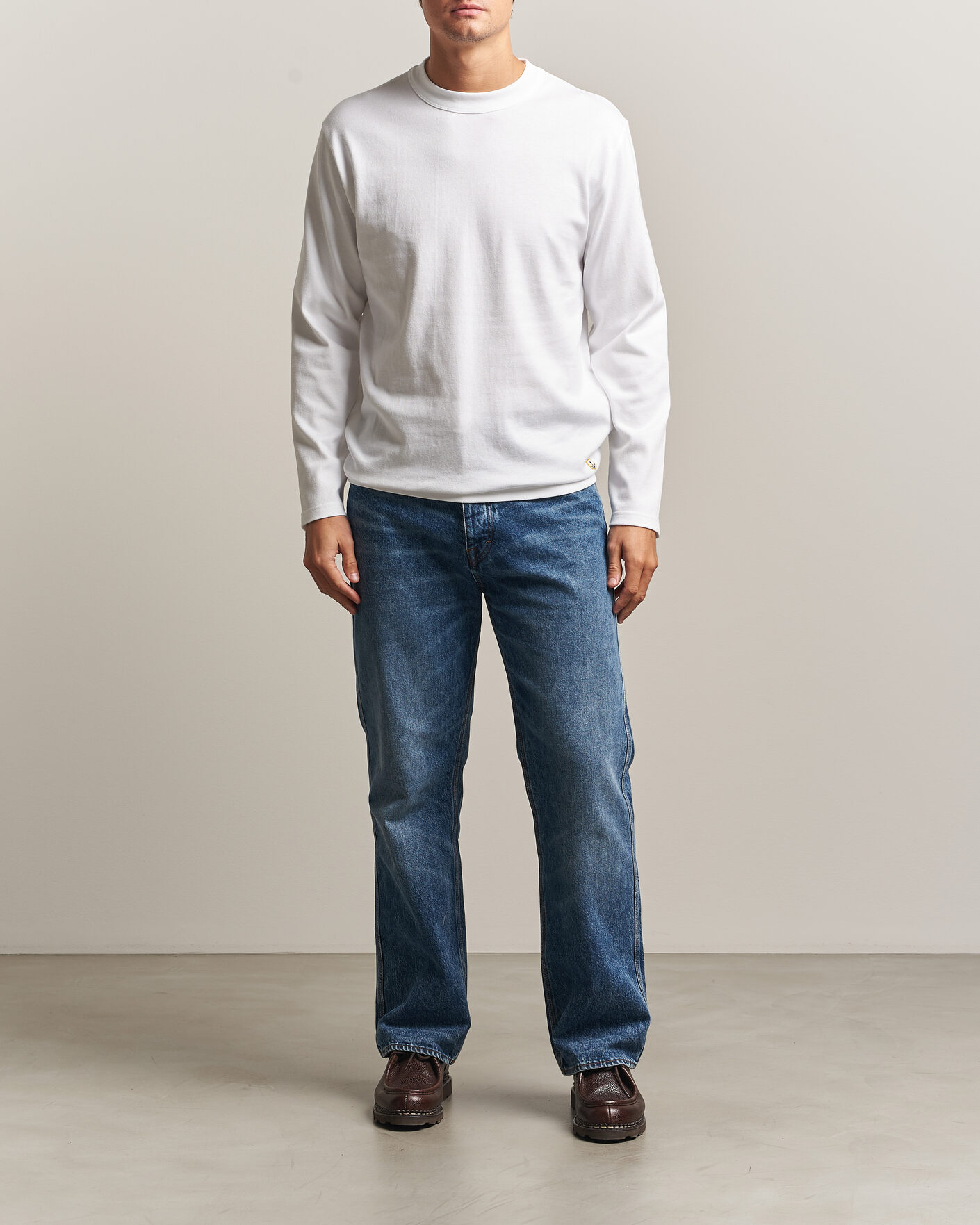 Hombres | Camisetas | Armor-lux | Heritage Long Sleeve Cotton T-Shirt White