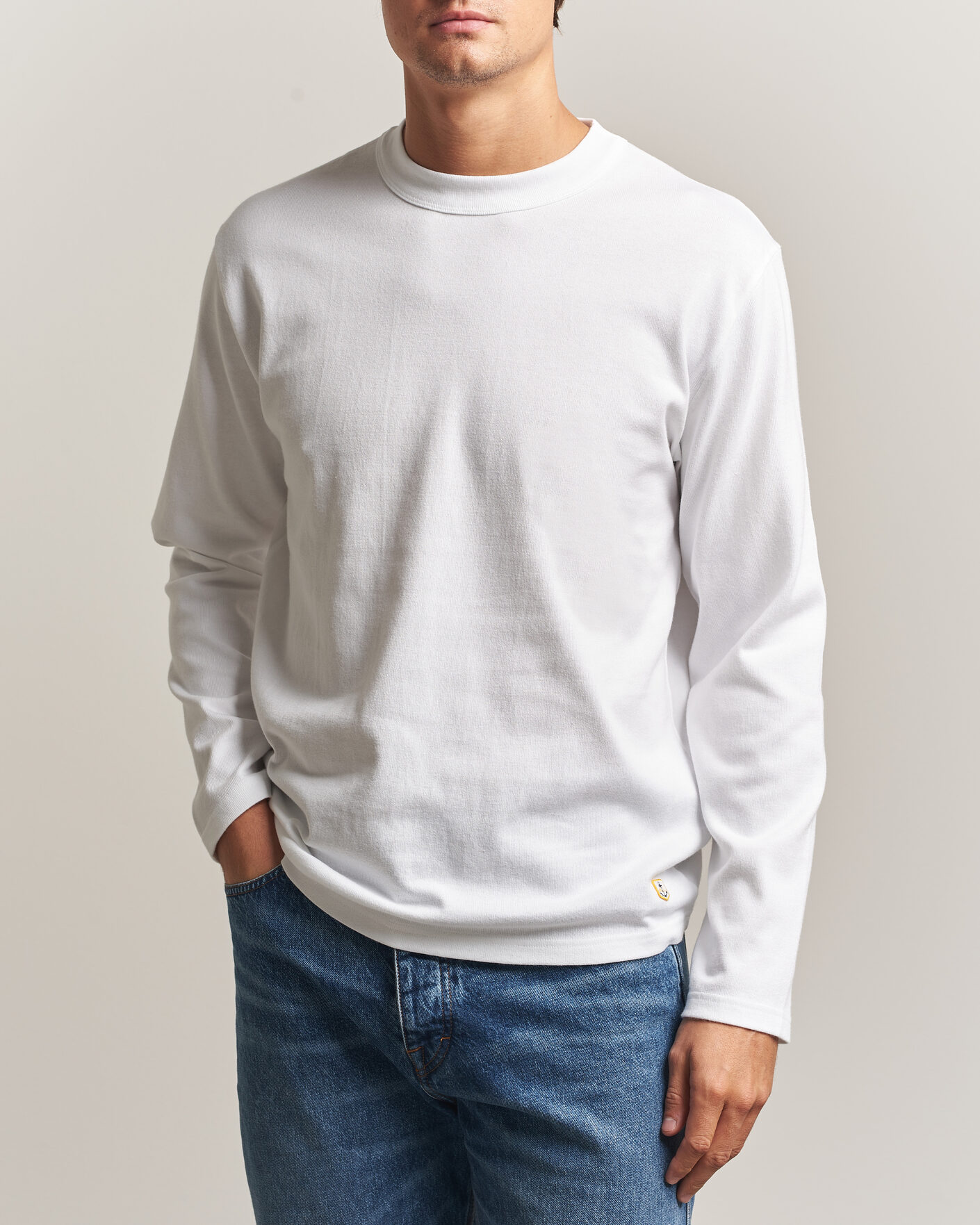 Hombres | Camisetas | Armor-lux | Heritage Long Sleeve Cotton T-Shirt White