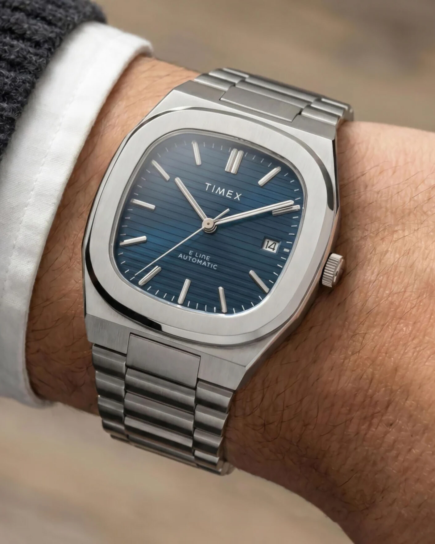Hombres | Timex Automatic E Line Stainless Steel 38mm Dark Blue Dial | Timex | Automatic E Line Stainless Steel 38mm Dark Blue Dial