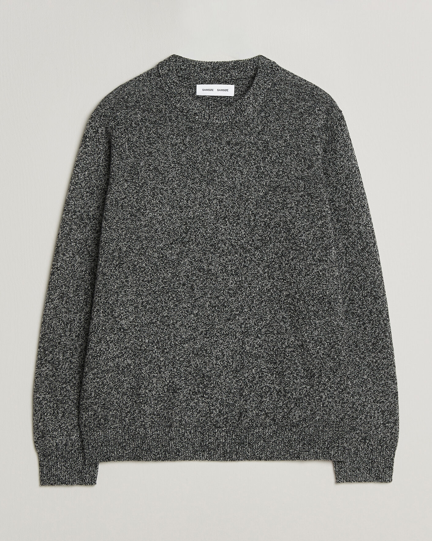 Hombres | Jerséis y prendas de punto | Samsøe Samsøe | Isak Knitted Crew Neck Black White Melange