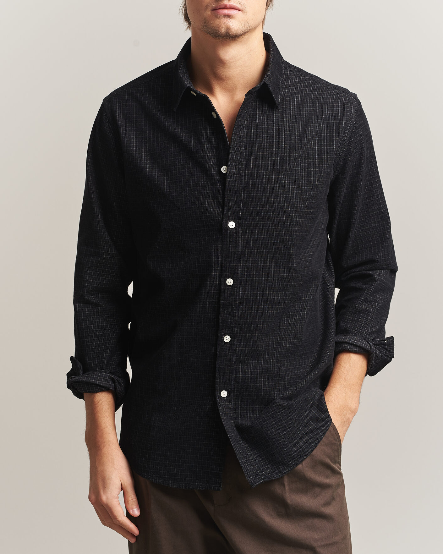 Hombres | Camisas | Samsøe Samsøe | Liam Baby Cord Checked Shirt Black