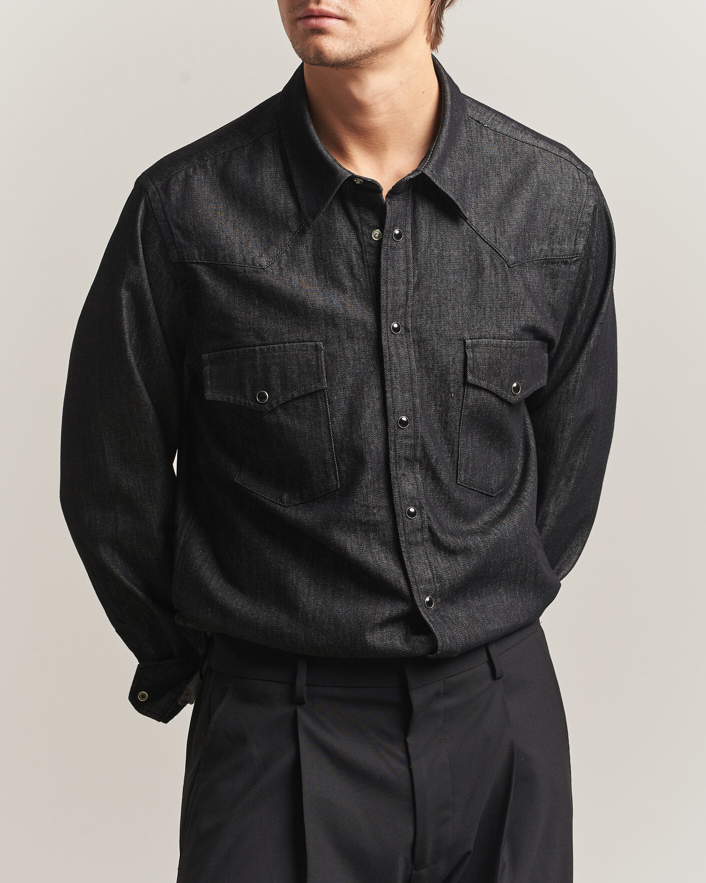Hombres | Camisas | Oscar Jacobson | Straight Fit Western Shirt Dark Grey