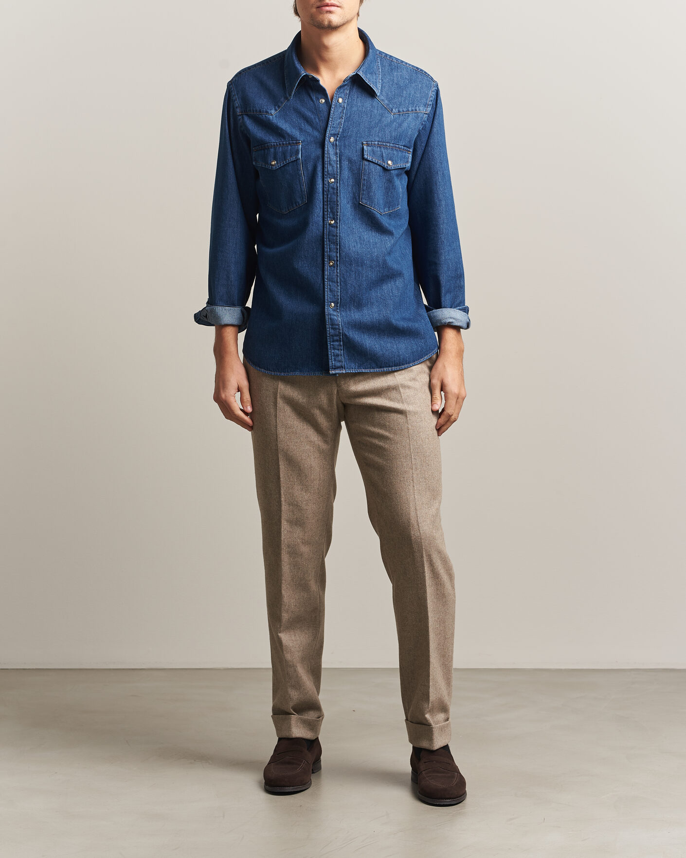 Hombres | Camisas | Oscar Jacobson | Straight Fit Western Shirt Blue