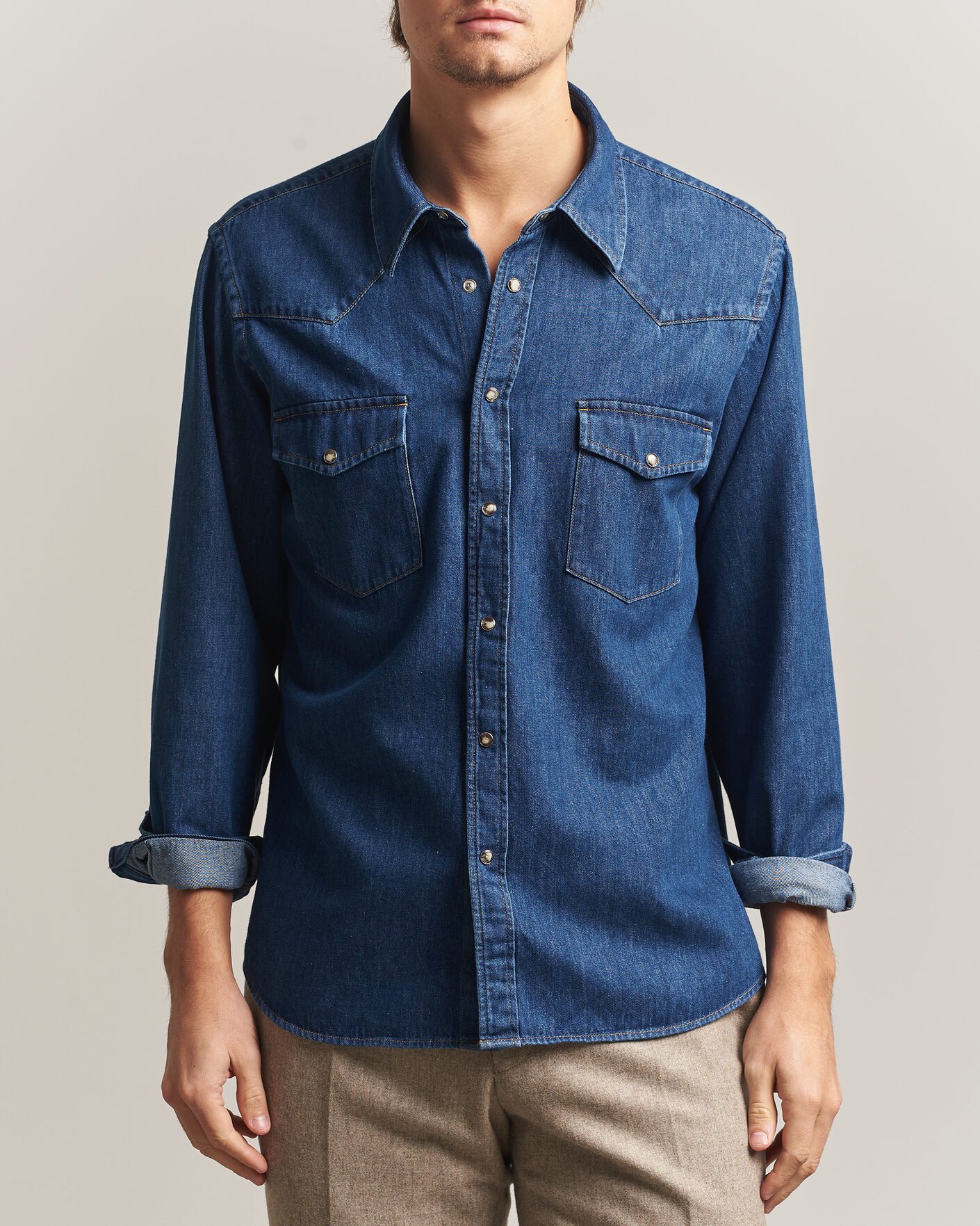 Hombres | Camisas | Oscar Jacobson | Straight Fit Western Shirt Blue