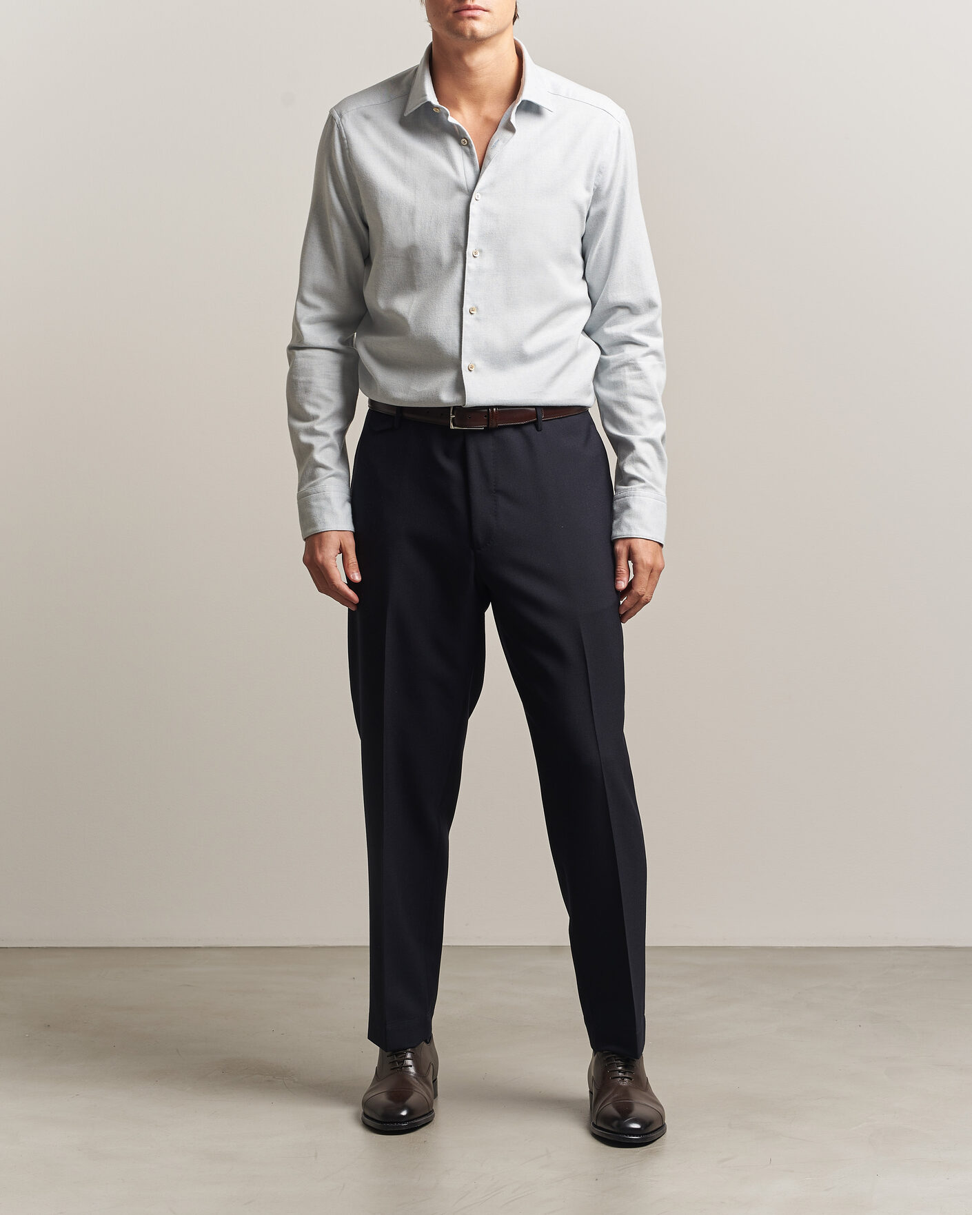 Hombres | Camisas | Stenströms | Slimline Flannel Shirt Light Blue