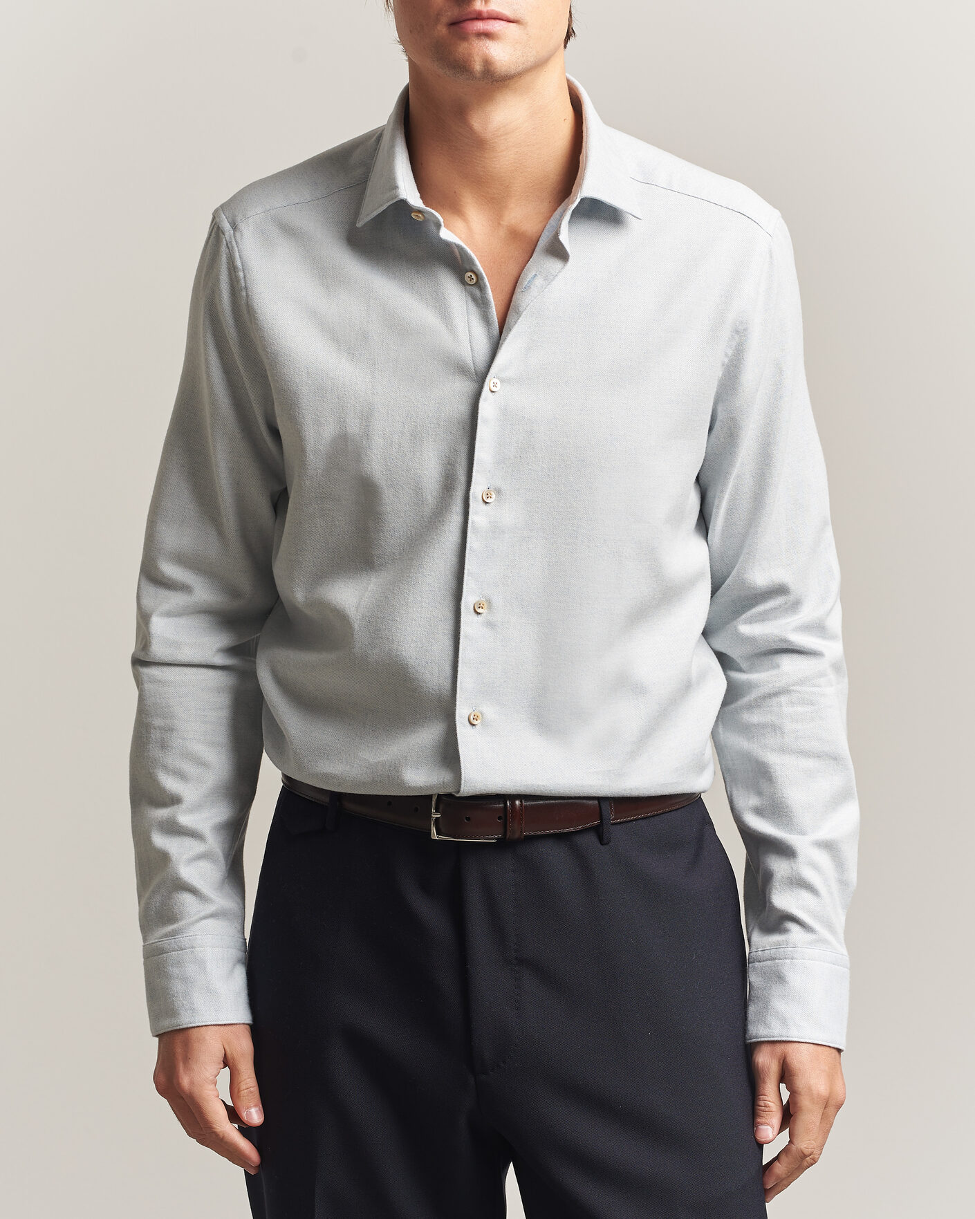 Hombres | Camisas | Stenströms | Slimline Flannel Shirt Light Blue