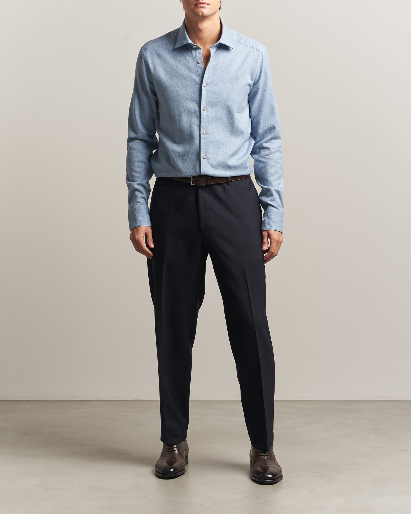 Hombres | Camisas | Stenströms | Slimline Flannel Shirt Blue