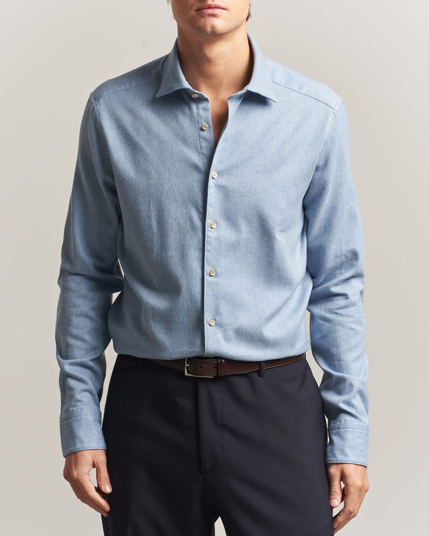 Hombres | Camisas | Stenströms | Slimline Flannel Shirt Blue