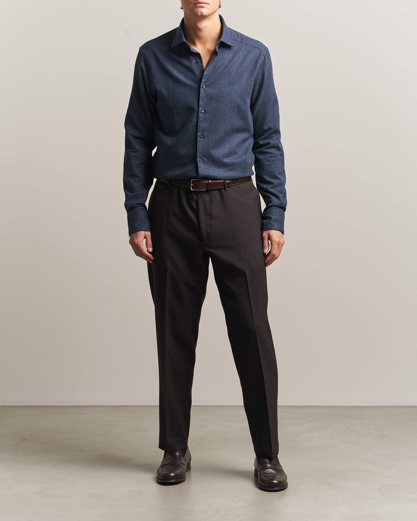 Hombres | Camisas | Stenströms | Slimline Flannel Shirt Navy