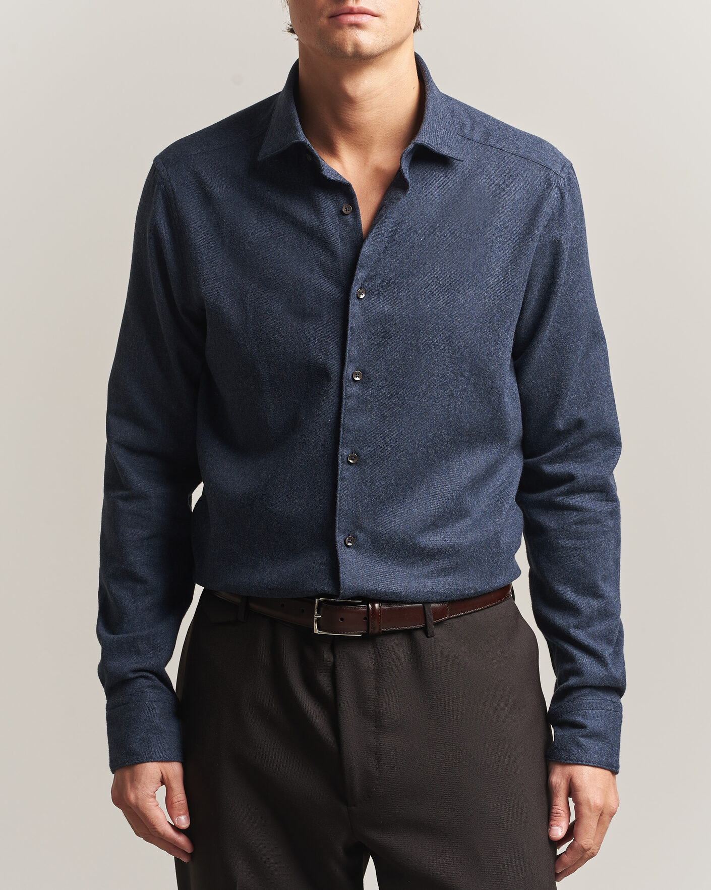 Hombres | Camisas | Stenströms | Slimline Flannel Shirt Navy