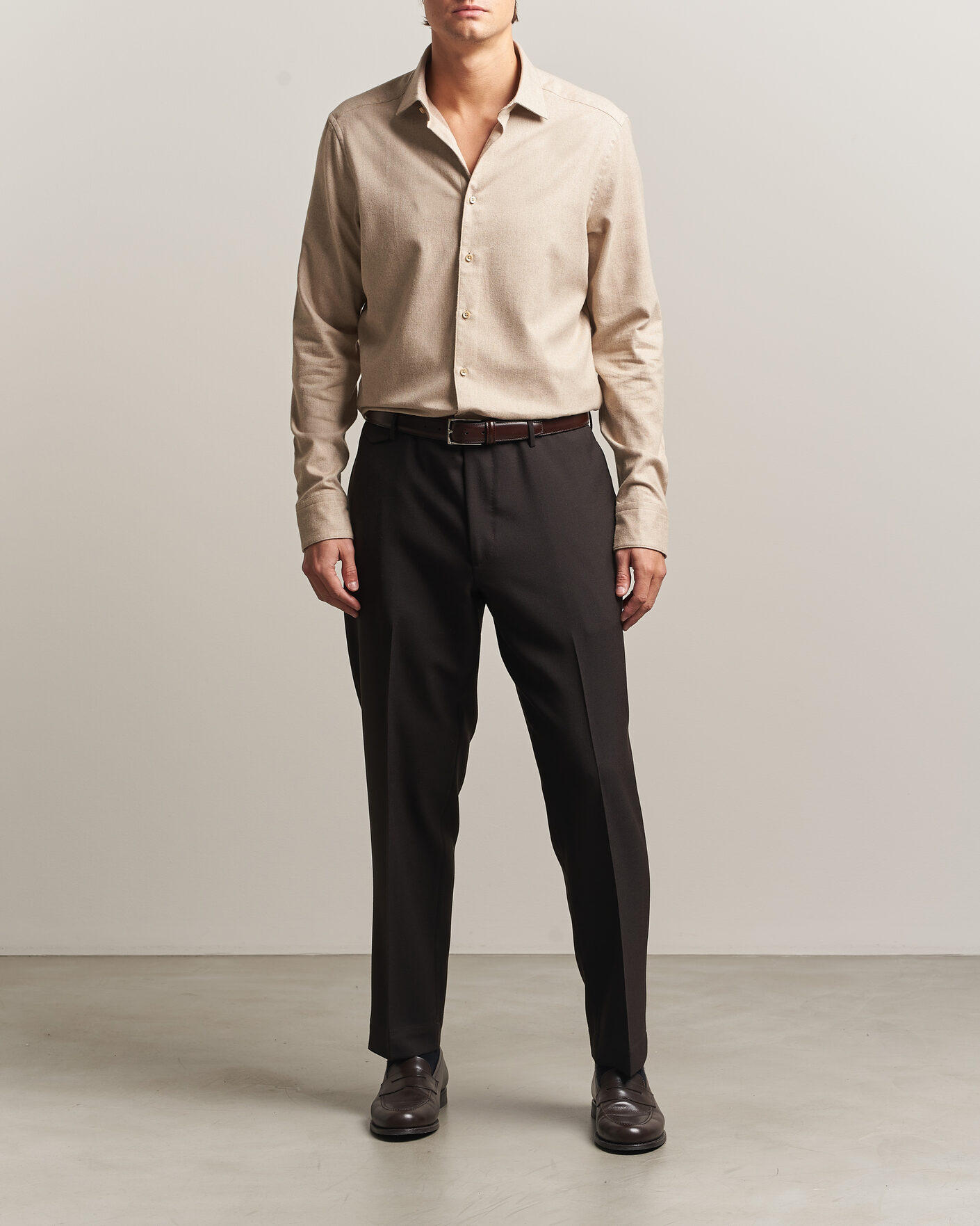 Hombres | Camisas | Stenströms | Slimline Flannel Shirt Beige