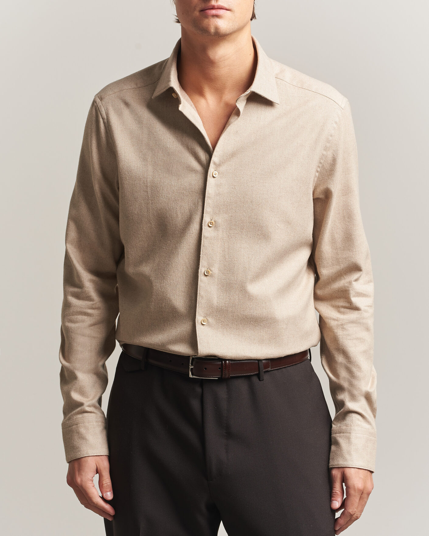 Hombres | Camisas | Stenströms | Slimline Flannel Shirt Beige