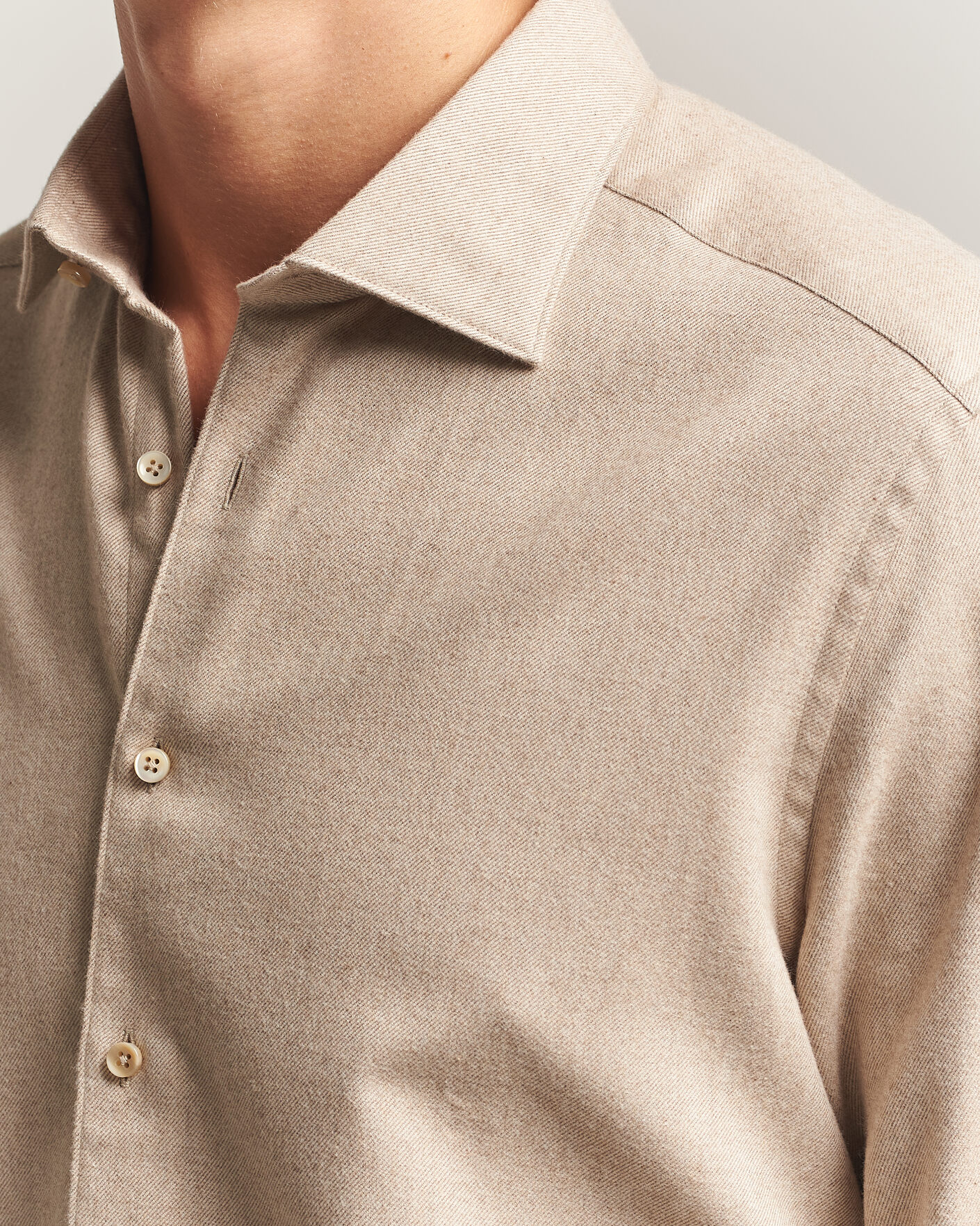 Hombres | Camisas | Stenströms | Slimline Flannel Shirt Beige