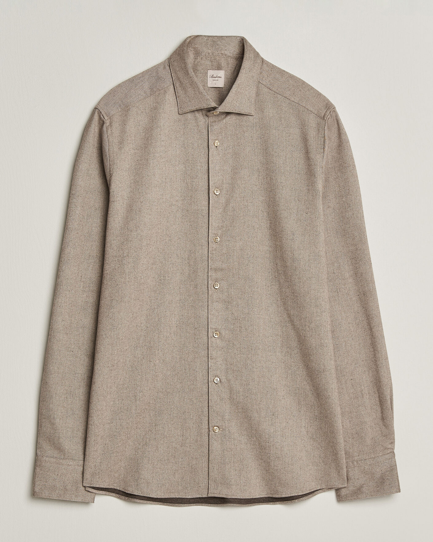 Hombres | Camisas | Stenströms | Slimline Flannel Shirt Light Brown