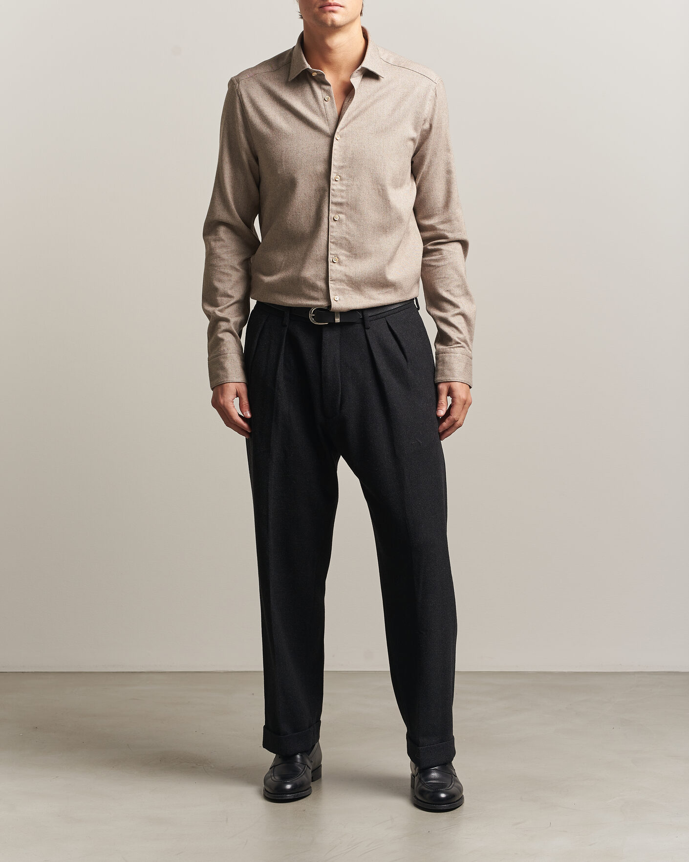 Hombres | Camisas | Stenströms | Slimline Flannel Shirt Light Brown