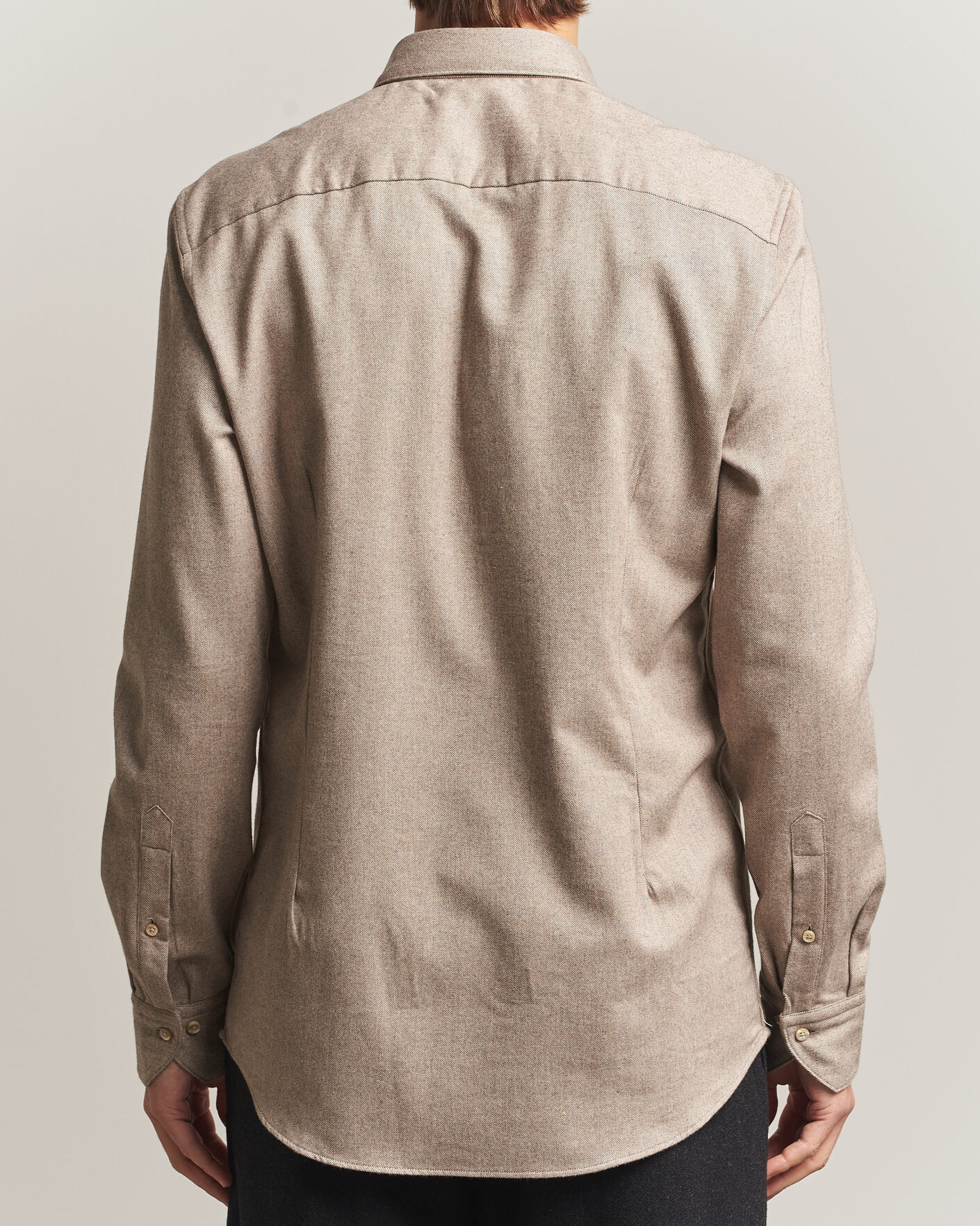 Hombres | Camisas | Stenströms | Slimline Flannel Shirt Light Brown