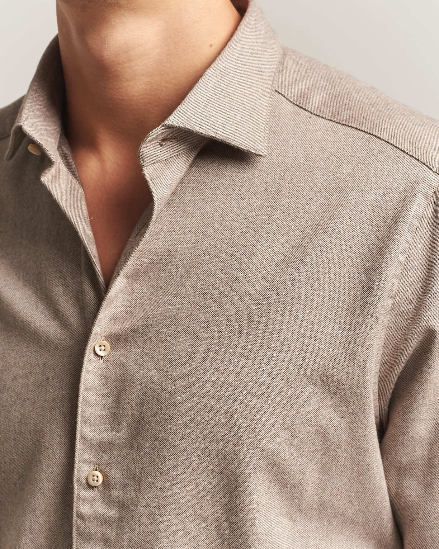 Hombres | Camisas | Stenströms | Slimline Flannel Shirt Light Brown
