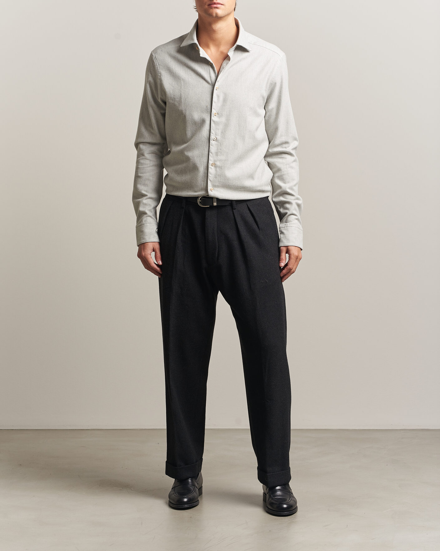 Hombres | Camisas | Stenströms | Slimline Flannel Shirt Light Grey