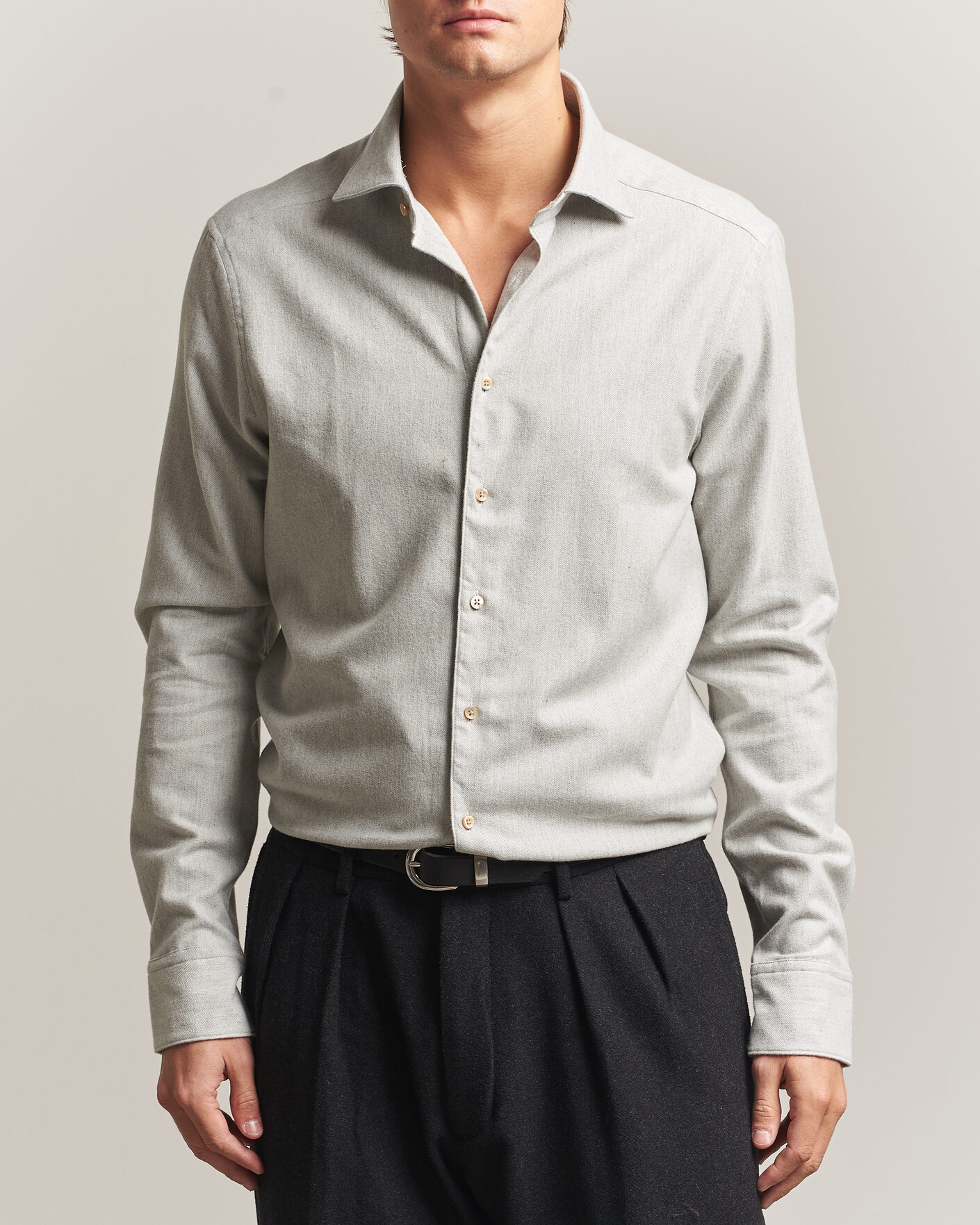 Hombres | Camisas | Stenströms | Slimline Flannel Shirt Light Grey