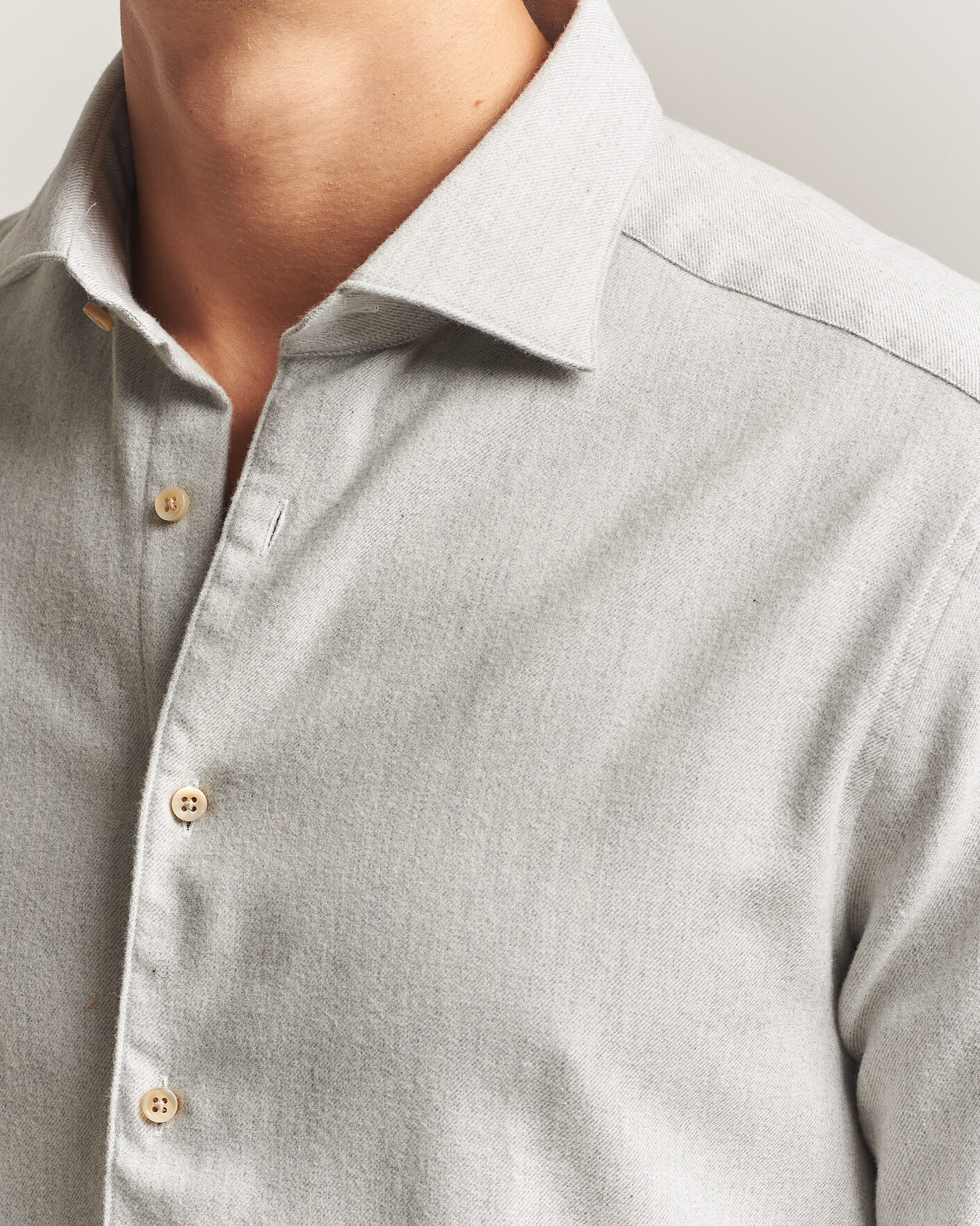 Hombres | Camisas | Stenströms | Slimline Flannel Shirt Light Grey