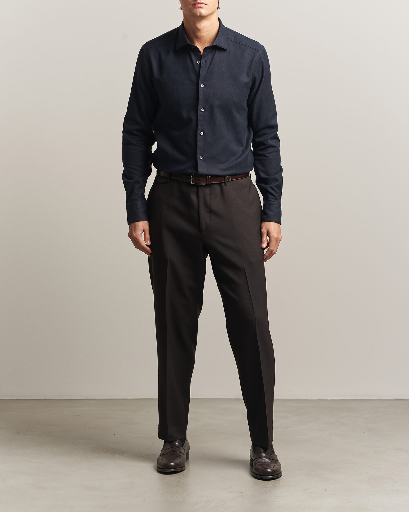 Hombres | Camisas | Stenströms | Slimline Flannel Shirt Black