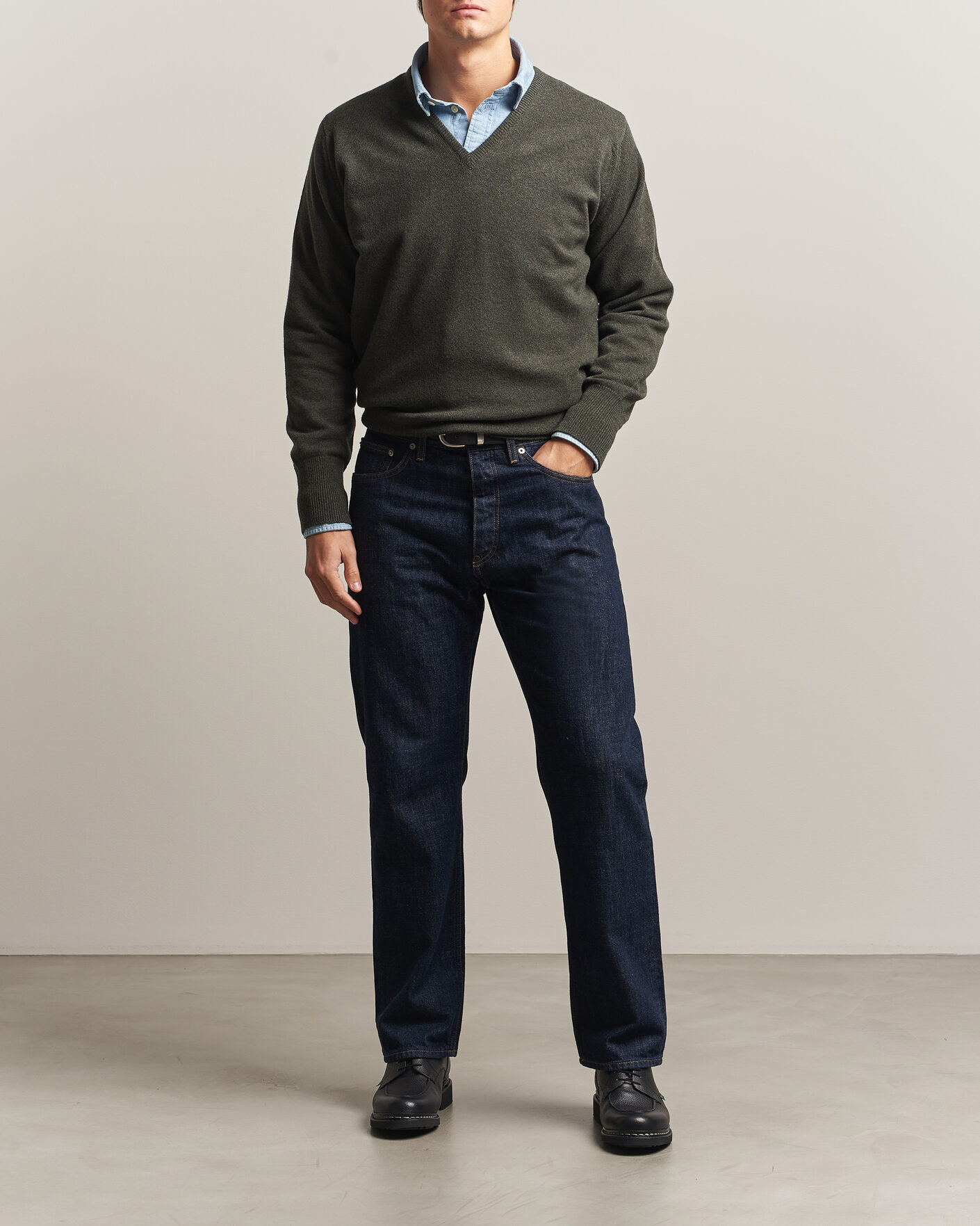 Hombres | Jerséis y prendas de punto | William Lockie | Rob Lambswool V-Neck Seaweed