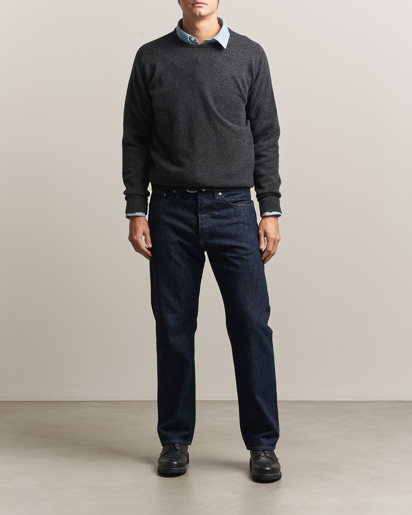 Hombres | Jerséis y prendas de punto | William Lockie | Rob Lambswool Crewneck Charcoal