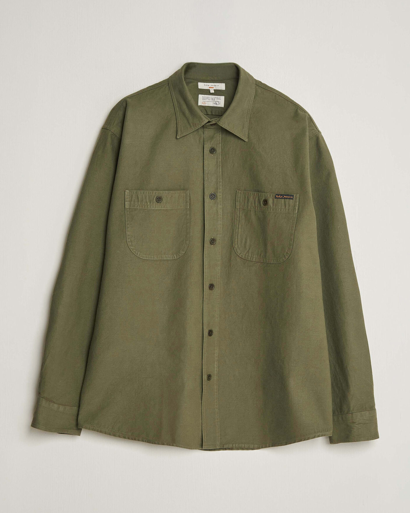 Hombres | Camisas | Nudie Jeans | Julian Worker Shirt Olive Green