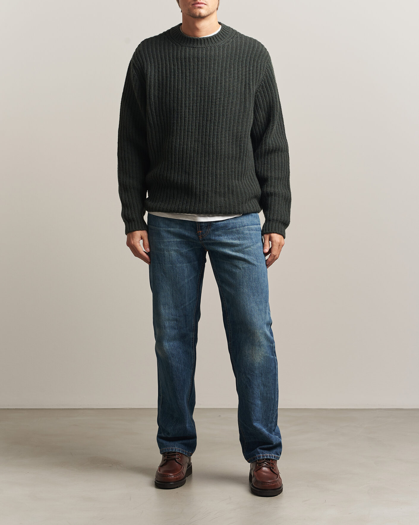 Hombres | Jerséis y prendas de punto | Nudie Jeans | Gurry Chunky Knitted Sweater Racing Green