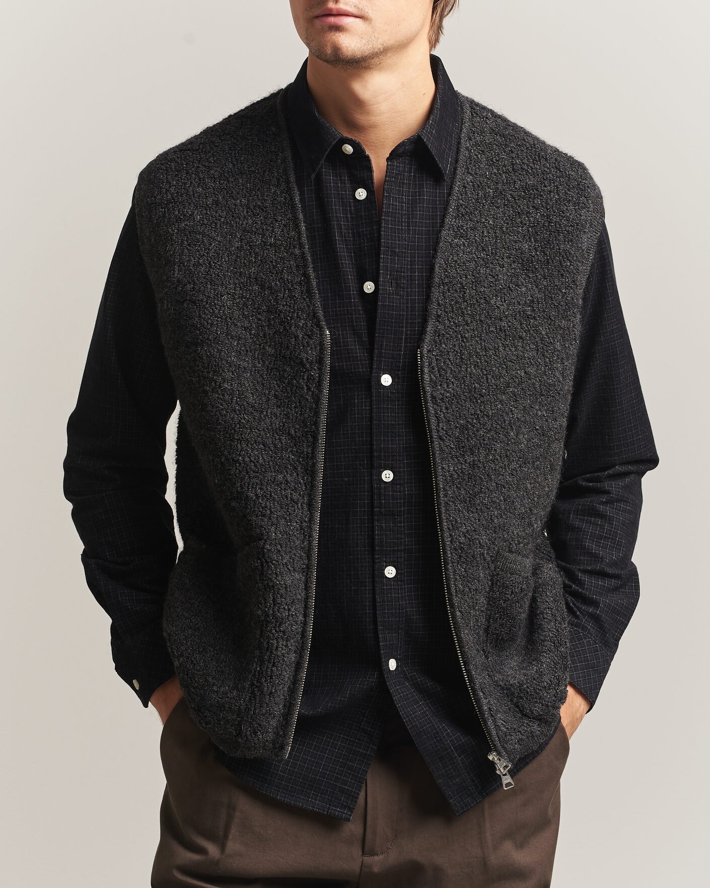 Hombres | Chalecos | NN07 | Mads Wool Fleece Vest Antracite Melange