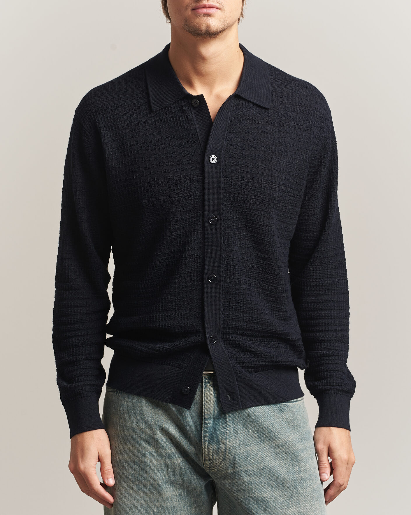 Hombres | Jerséis y prendas de punto | NN07 | Nate Wool Knitted Cardigan Deep Navy