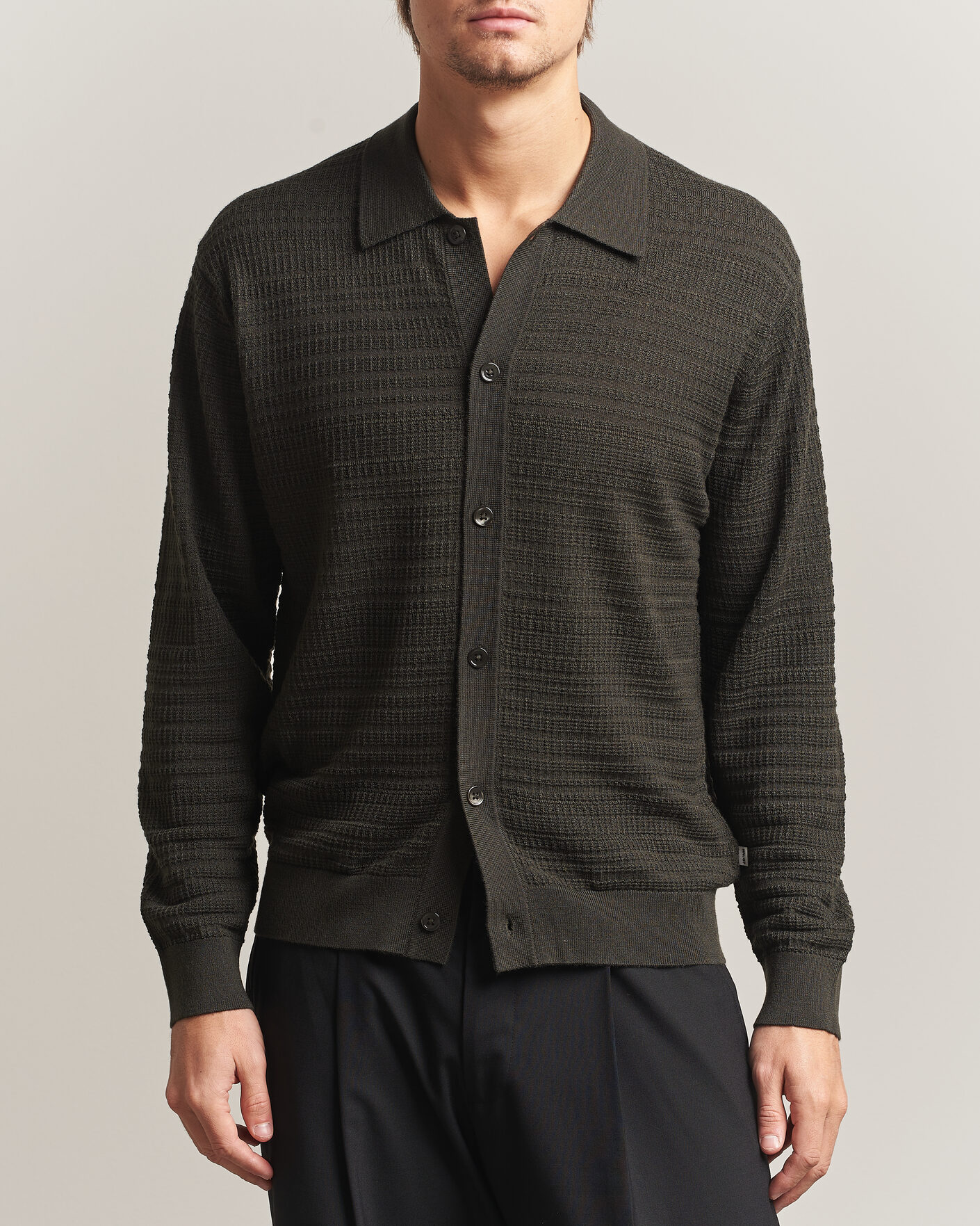 Hombres | Jerséis y prendas de punto | NN07 | Nate Wool Knitted Cardigan Dark Army