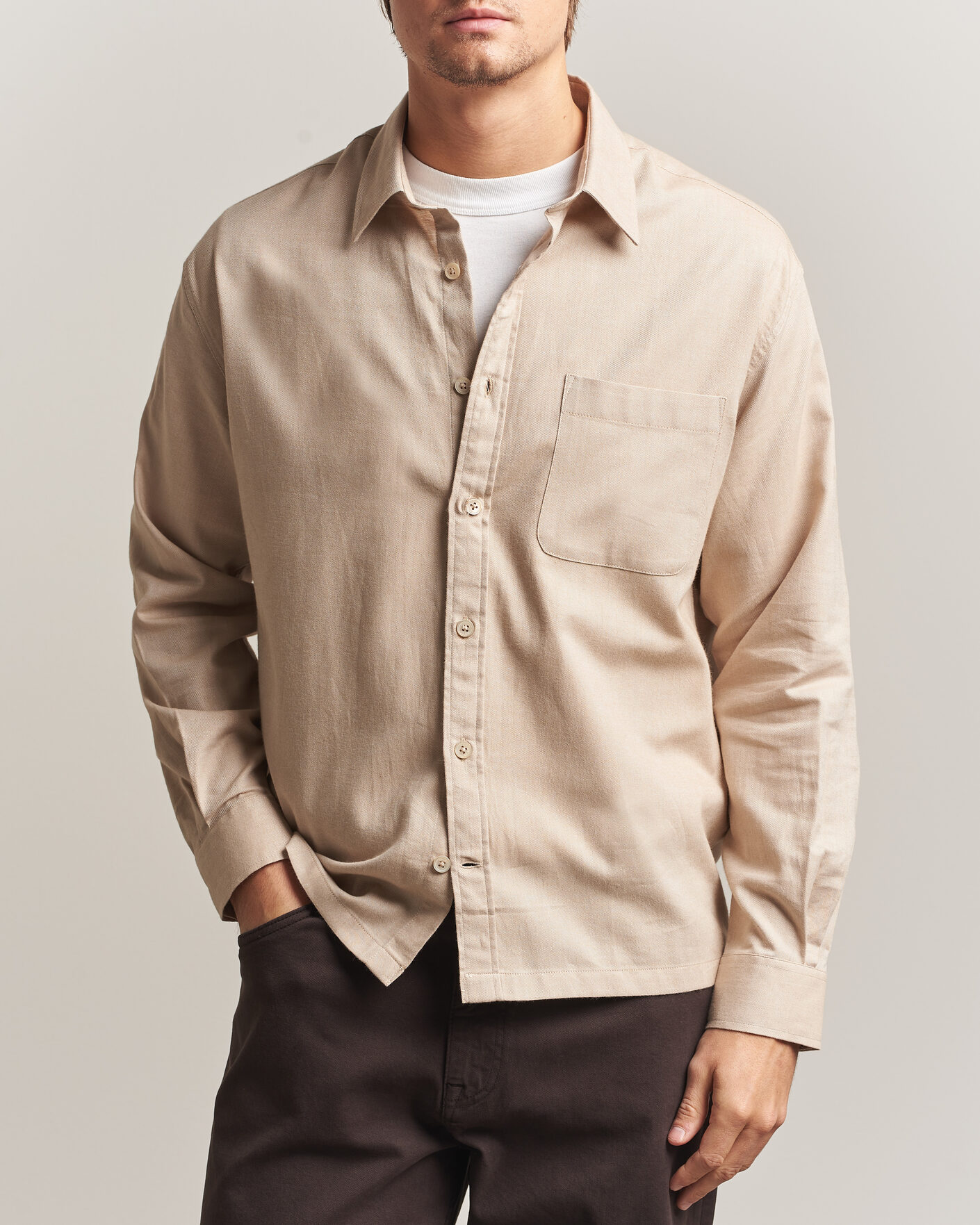 Hombres | Camisas | NN07 | Deon Brushed Light Flannel Shirt Desert Khaki