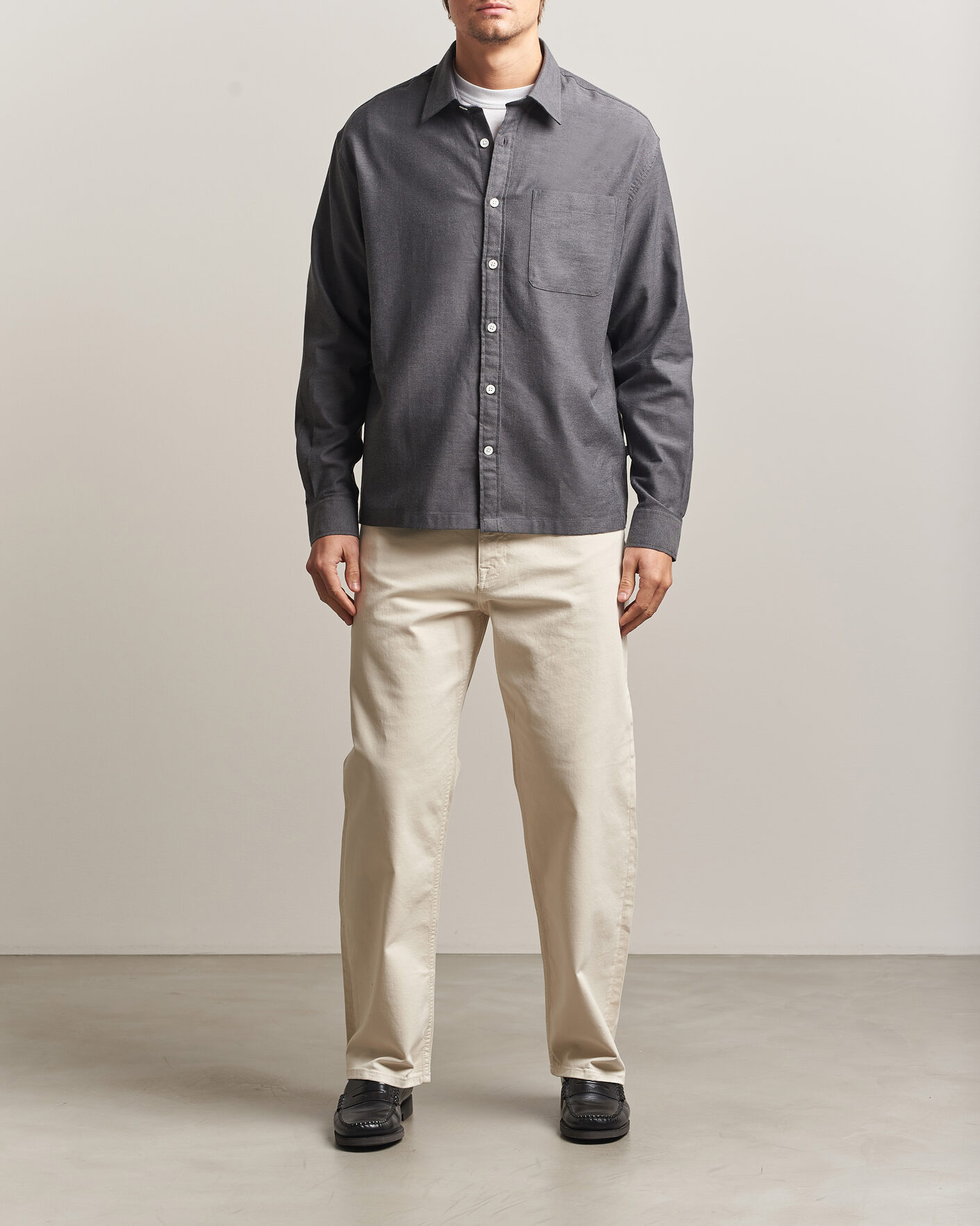 Hombres | Camisas | NN07 | Deon Brushed Light Flannel Shirt Dark Grey