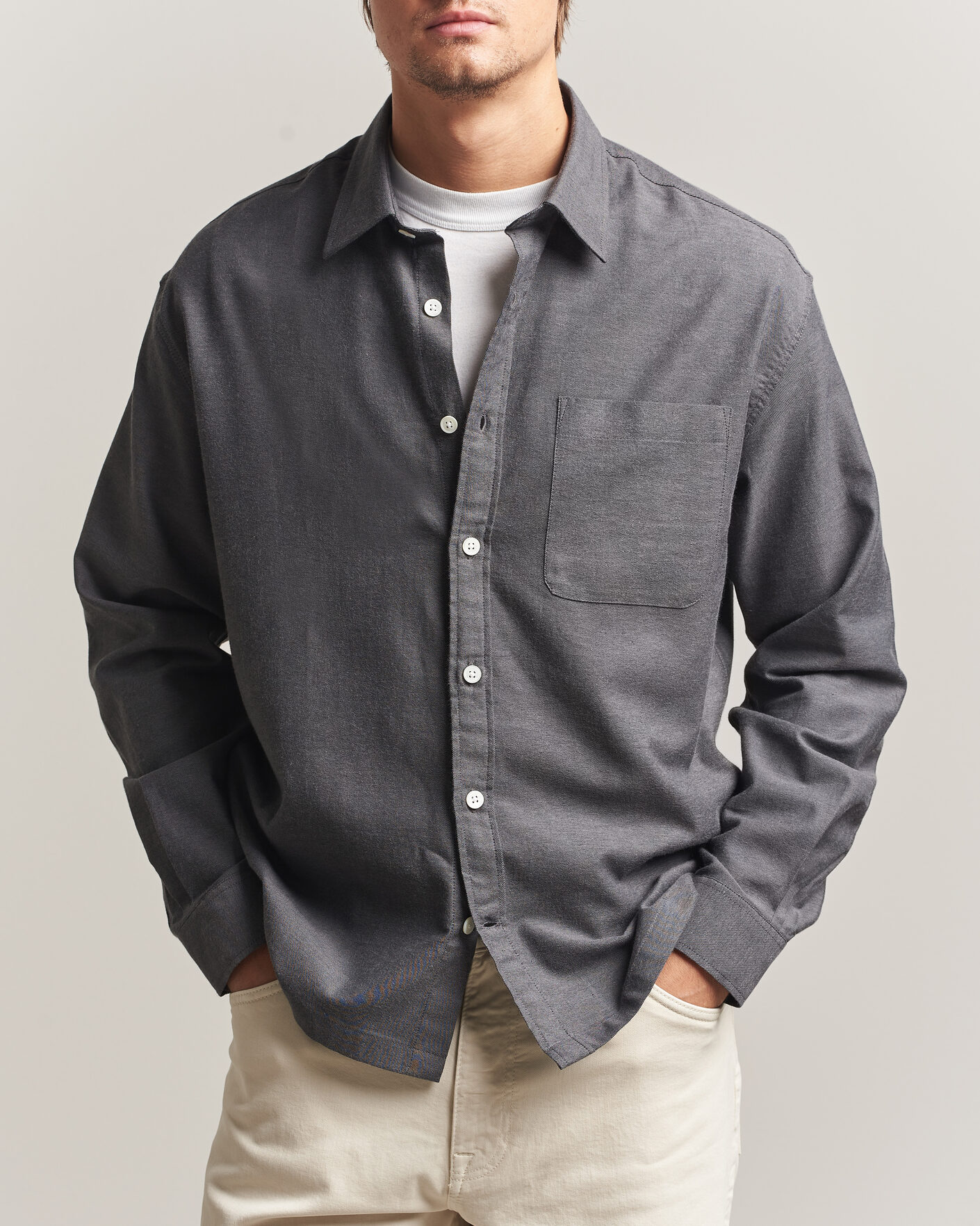 Hombres | Camisas | NN07 | Deon Brushed Light Flannel Shirt Dark Grey