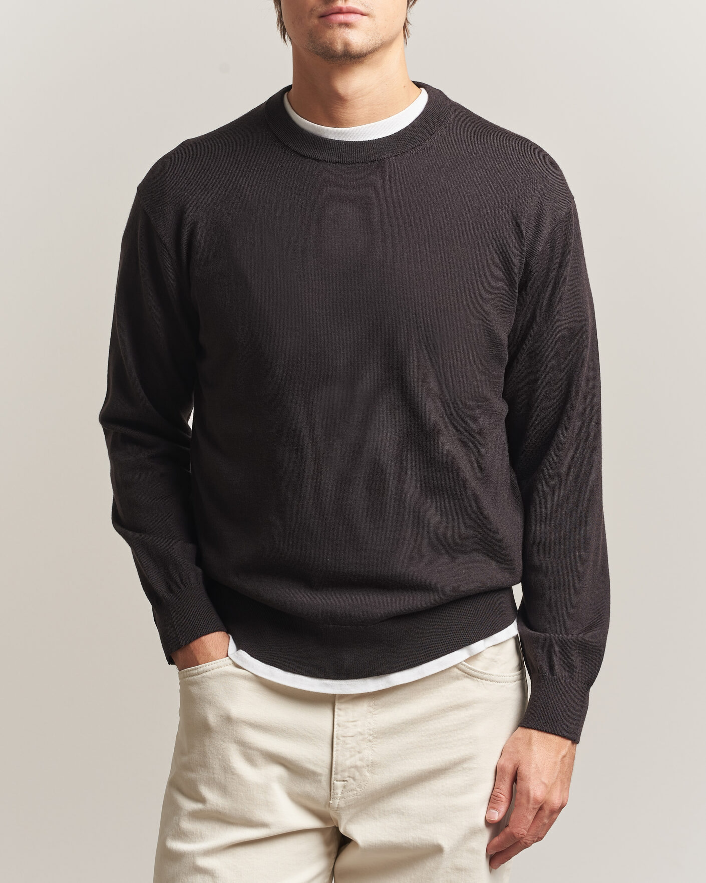 Hombres | Jerséis y prendas de punto | NN07 | Nate Wool Knitted Crew Neck Deep Truffle