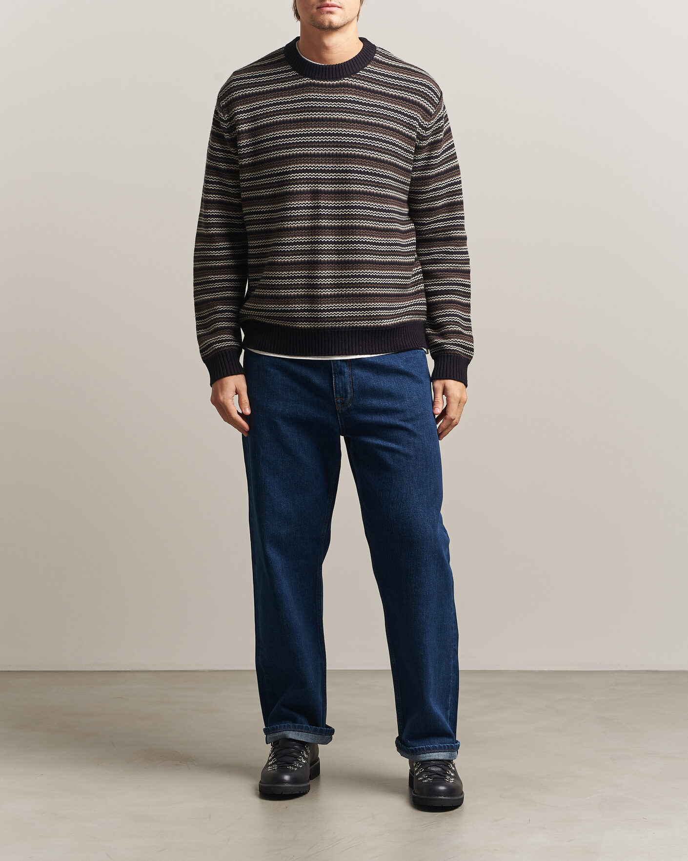 Hombres | Jerséis y prendas de punto | NN07 | Russel Wool/Cotton Striped Sweater Black Multi