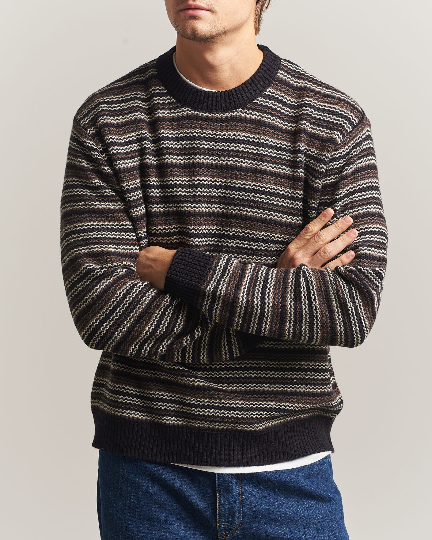 Hombres | Jerséis y prendas de punto | NN07 | Russel Wool/Cotton Striped Sweater Black Multi