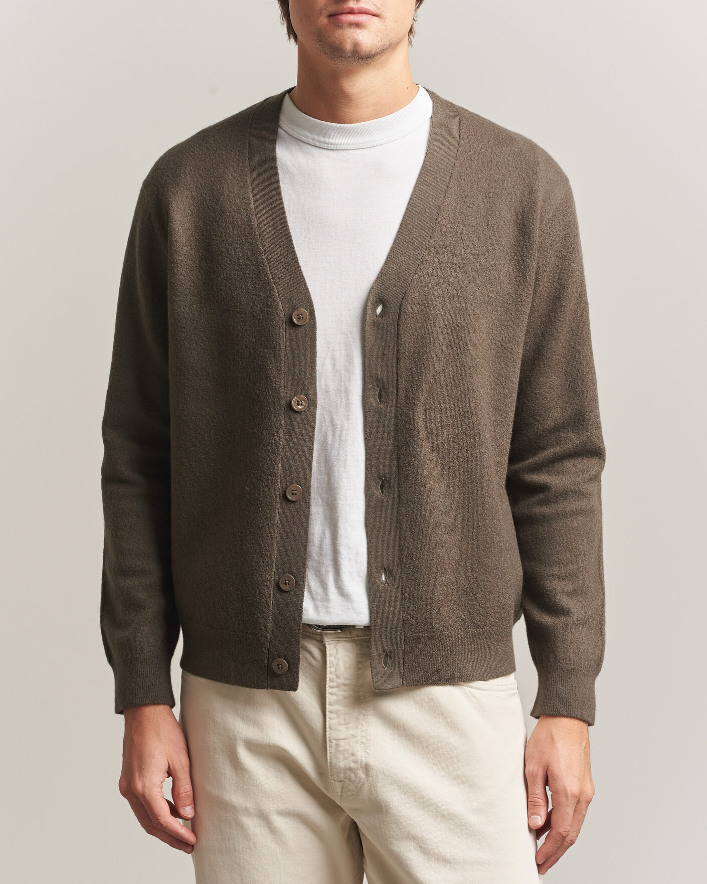 Hombres | Jerséis y prendas de punto | NN07 | Jasper Wool Knitted Cardigan Mable Husk