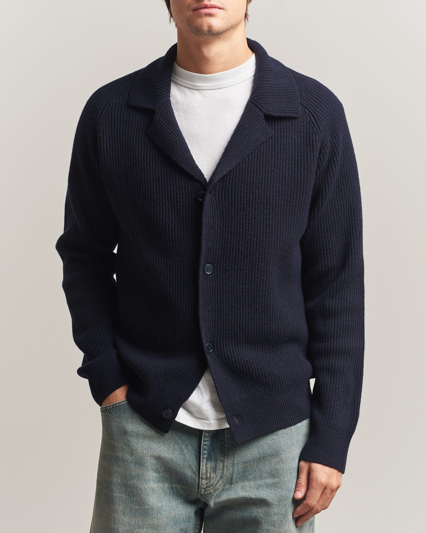 Hombres | Jerséis y prendas de punto | NN07 | Shane Wool Knitted Cardigan Navy Blue