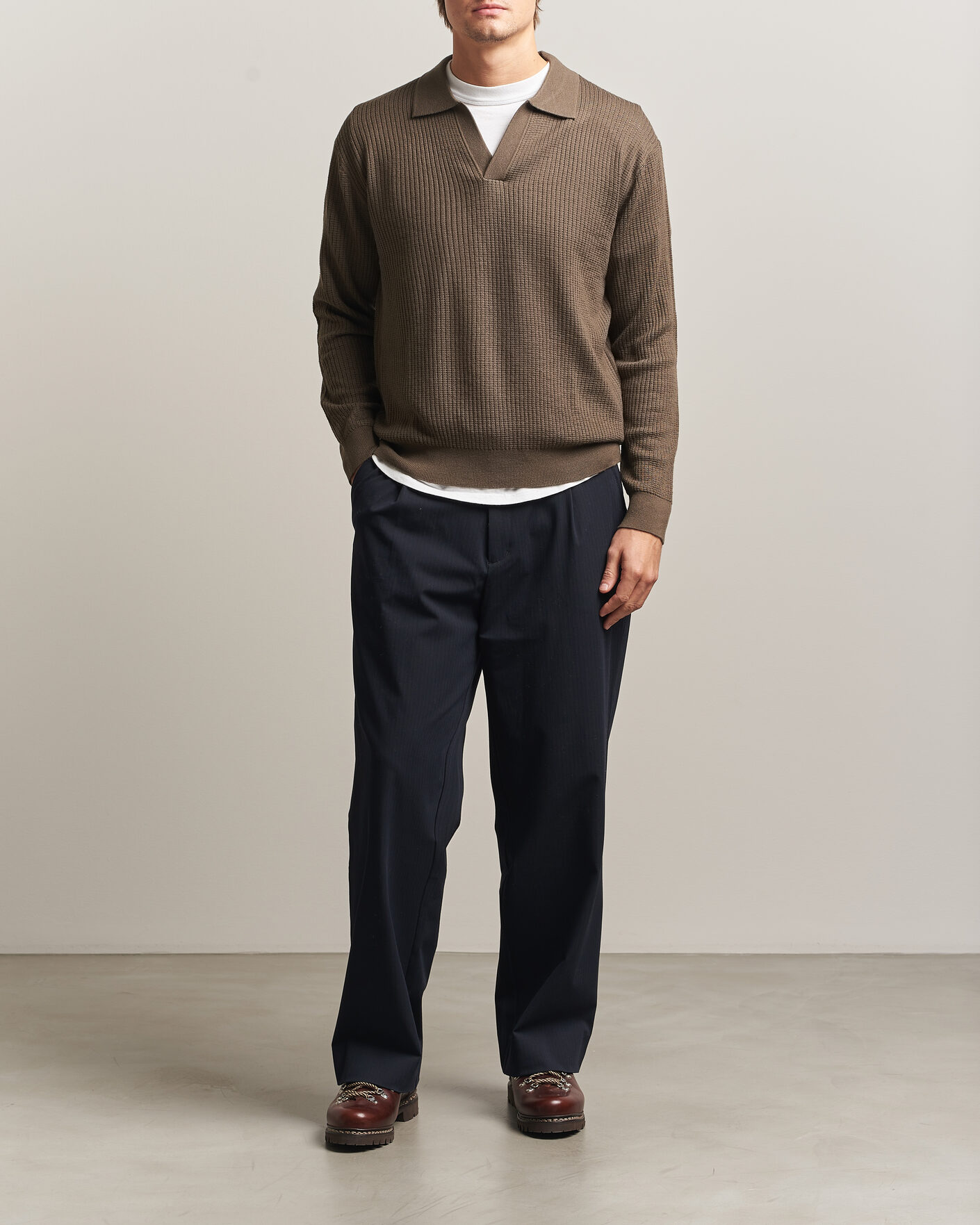 Hombres | Jerséis y prendas de punto | NN07 | Nate Wool Knitted Polo Mable Husk
