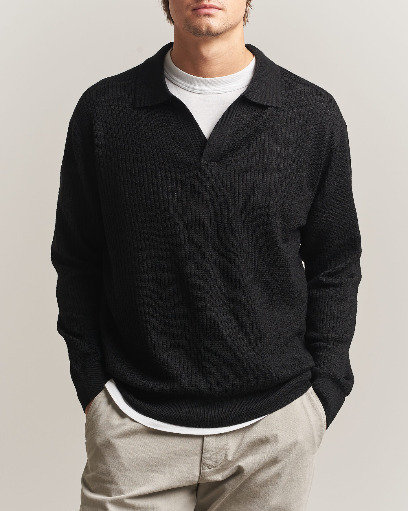 Hombres | Jerséis y prendas de punto | NN07 | Nate Wool Knitted Polo Black