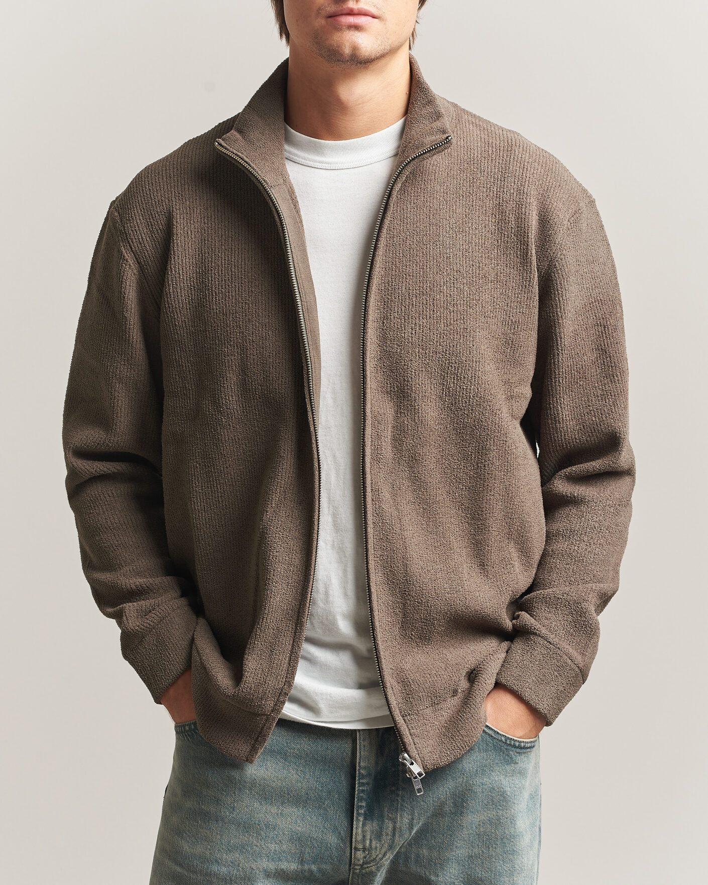 Hombres | Jerséis y prendas de punto | NN07 | Danny Rib Knitted Full Zip Mable Husk