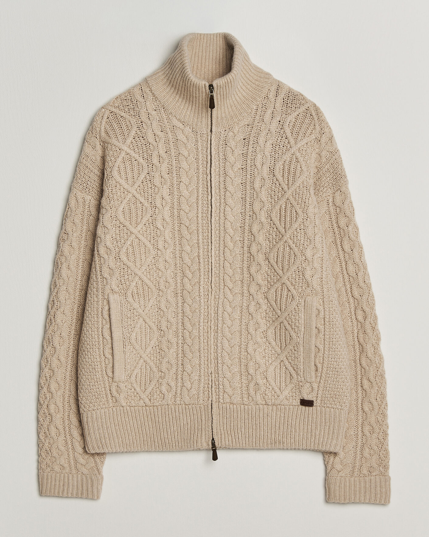 Hombres | Jerséis y prendas de punto | Polo Ralph Lauren | Wool/Alpaca Aran Full-Zip Jicama Brown Heather