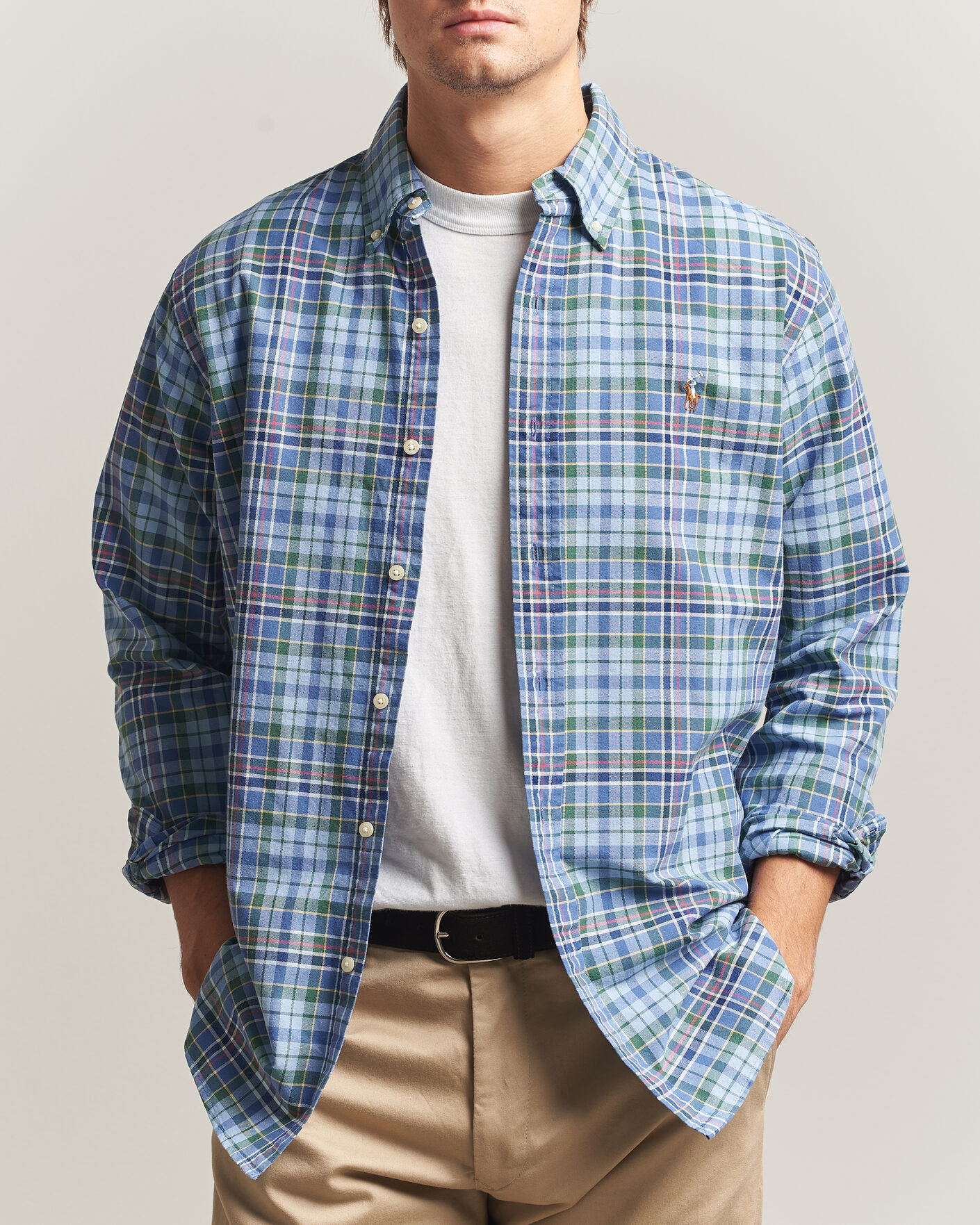Hombres | Camisas | Polo Ralph Lauren | Custom Slim Fit Check Oxford Shirt Blue Dusty/Green