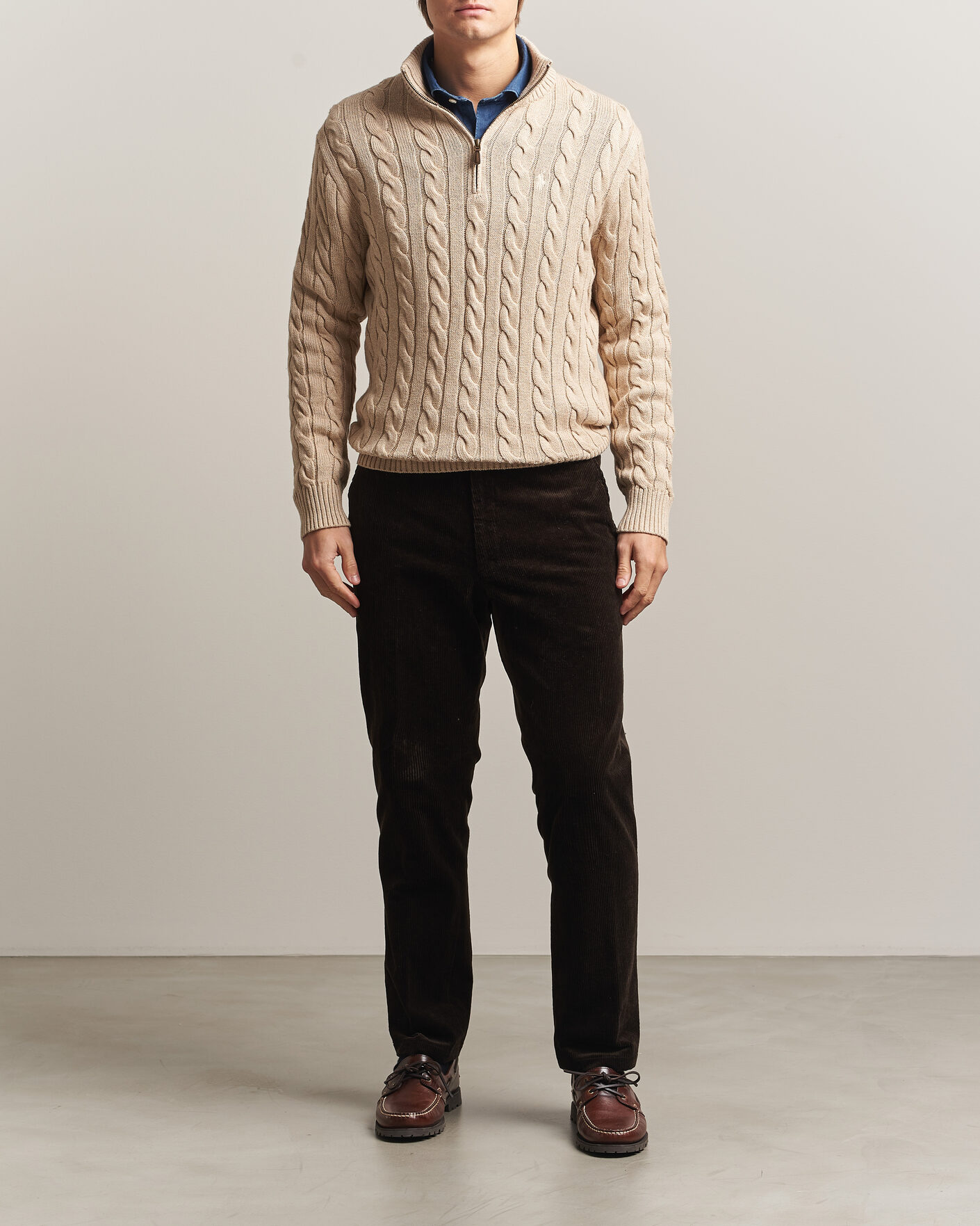 Hombres | Jerséis y prendas de punto | Polo Ralph Lauren | Cotton Cable Half Zip Brown Heather