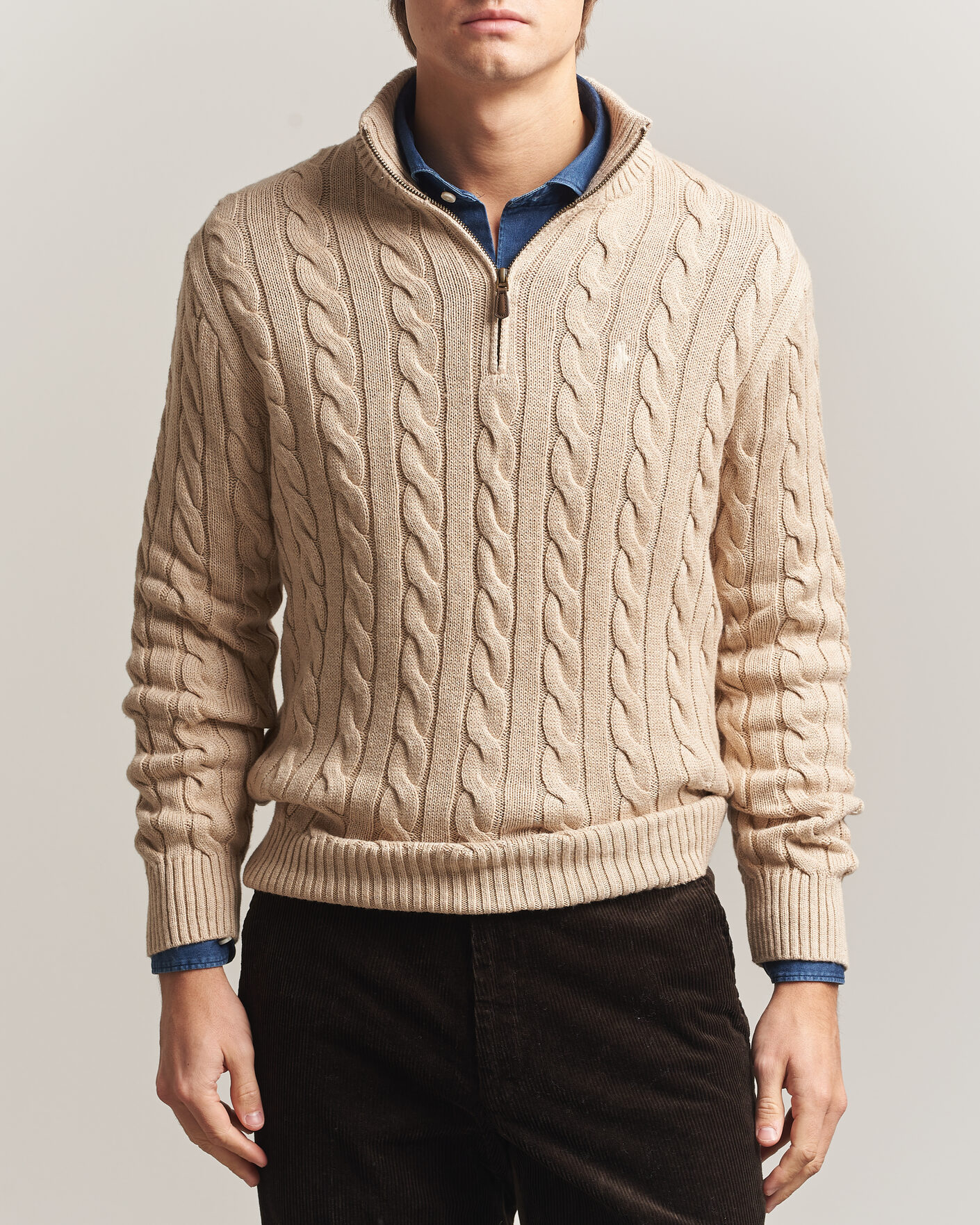 Hombres | Jerséis y prendas de punto | Polo Ralph Lauren | Cotton Cable Half Zip Brown Heather